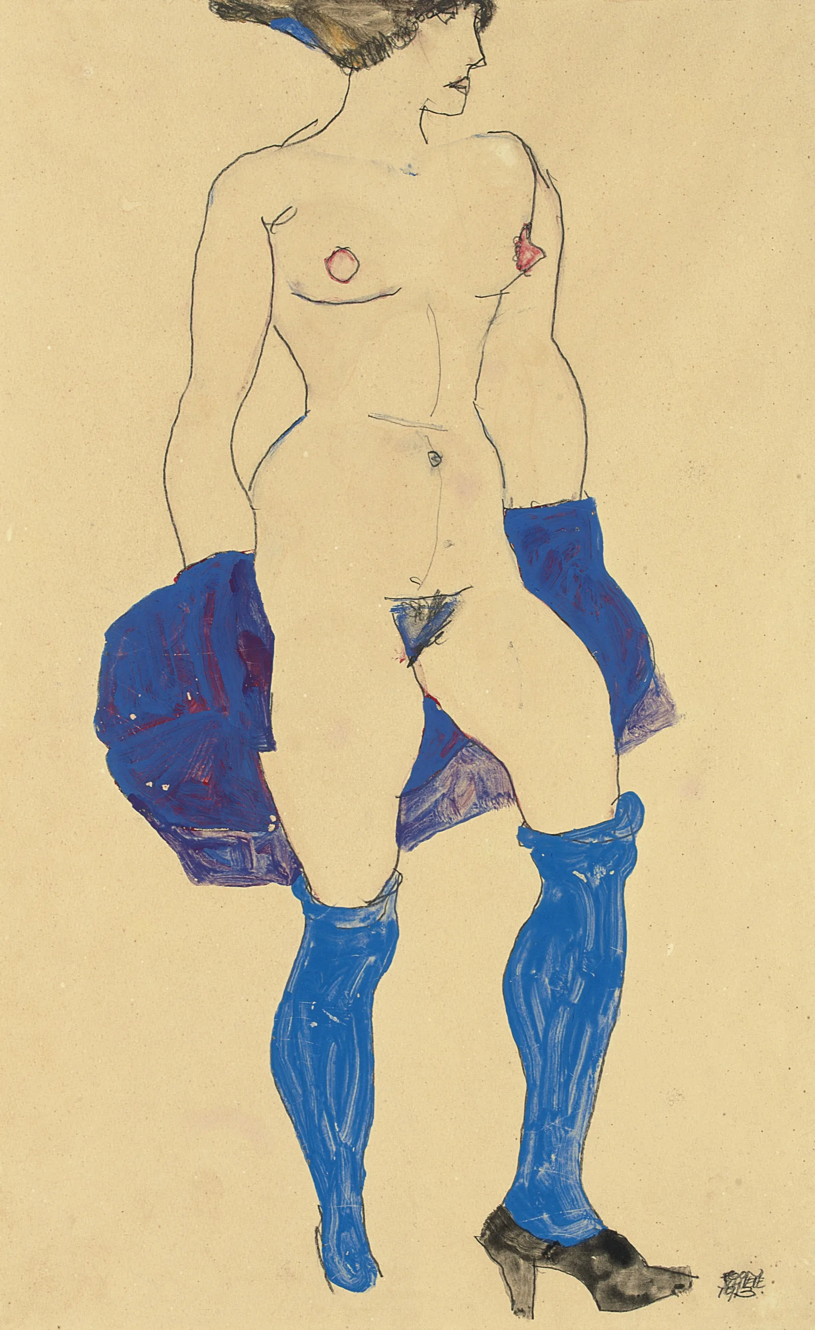 Stehende Frau Mit Schuen Und Strumpfen Wall Art by Egon Schiele - Canvas Print