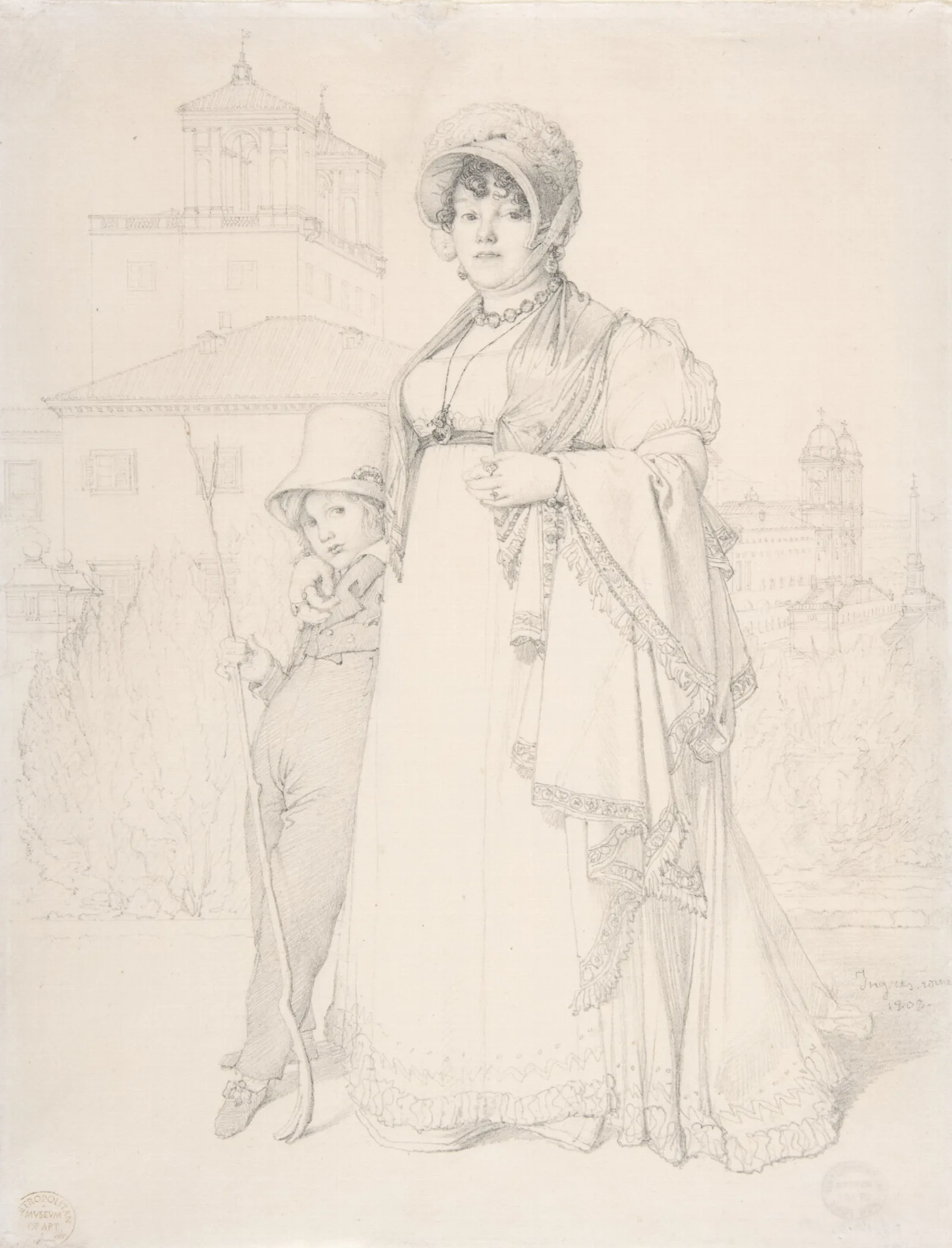 Madame Guillaume Guillon Lethiere Nee Marie Joseph Honoree Vanzenne And Her Son Lucien Lethiere Wall Art by Jean Auguste Dominique Ingres - Canvas Print