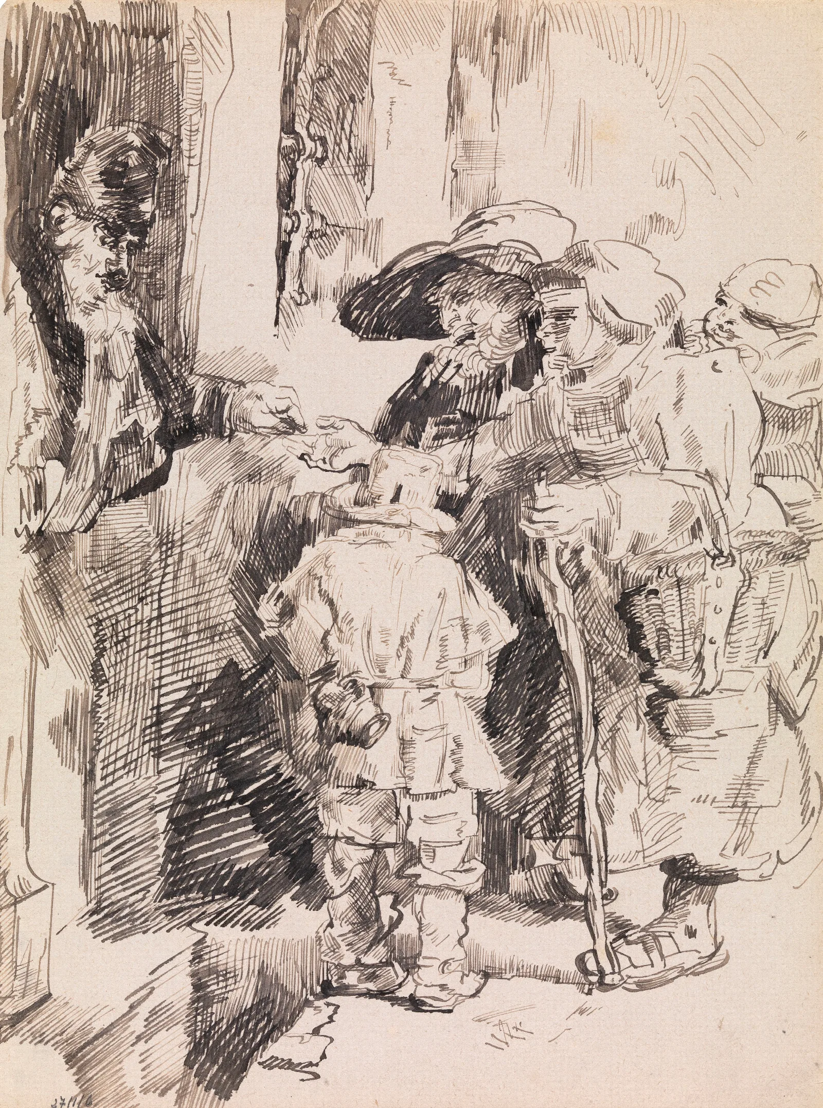 Beggars Receiving Alms At The Door Of A House 2 Wall Art by James Ensor - Canvas Print