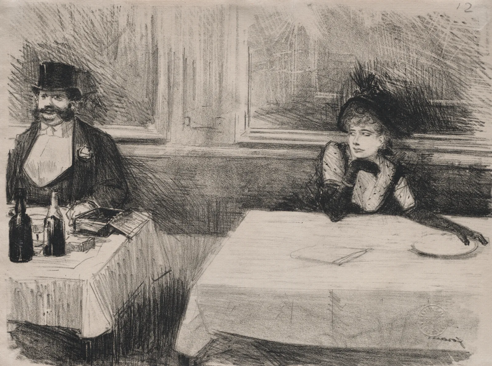 At The Restaurant Wall Art by Jean-Louis Forain - Canvas Print