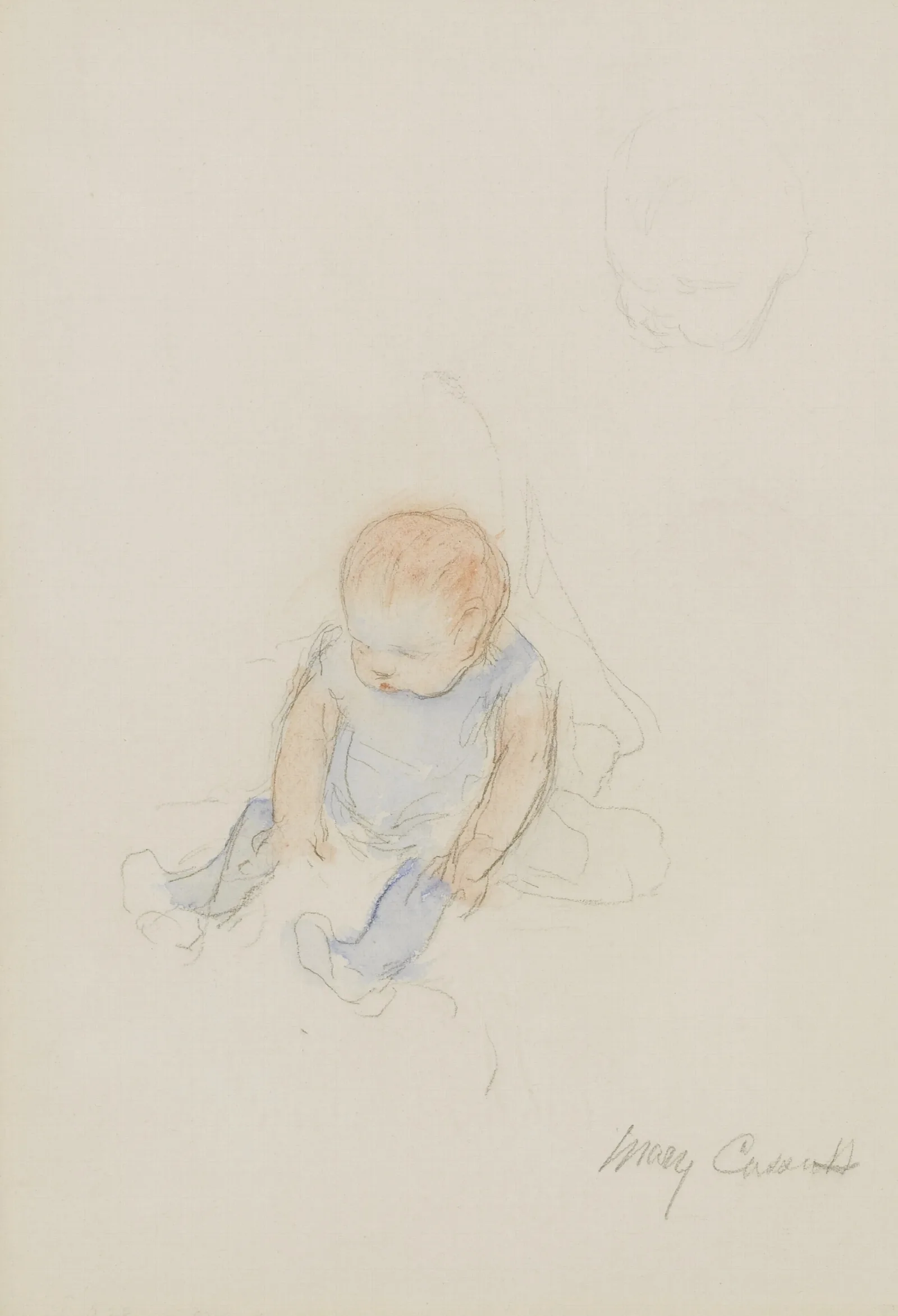 Baby In Blue Dress With Red Hair Wall Art by Mary Cassatt - Canvas Print