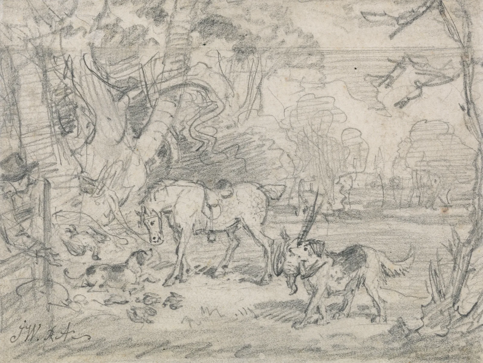 Lord Southamptons Shooting Pony With Sailor His Retriever And Rover His Spaniel Wall Art by James Ward - Canvas Print