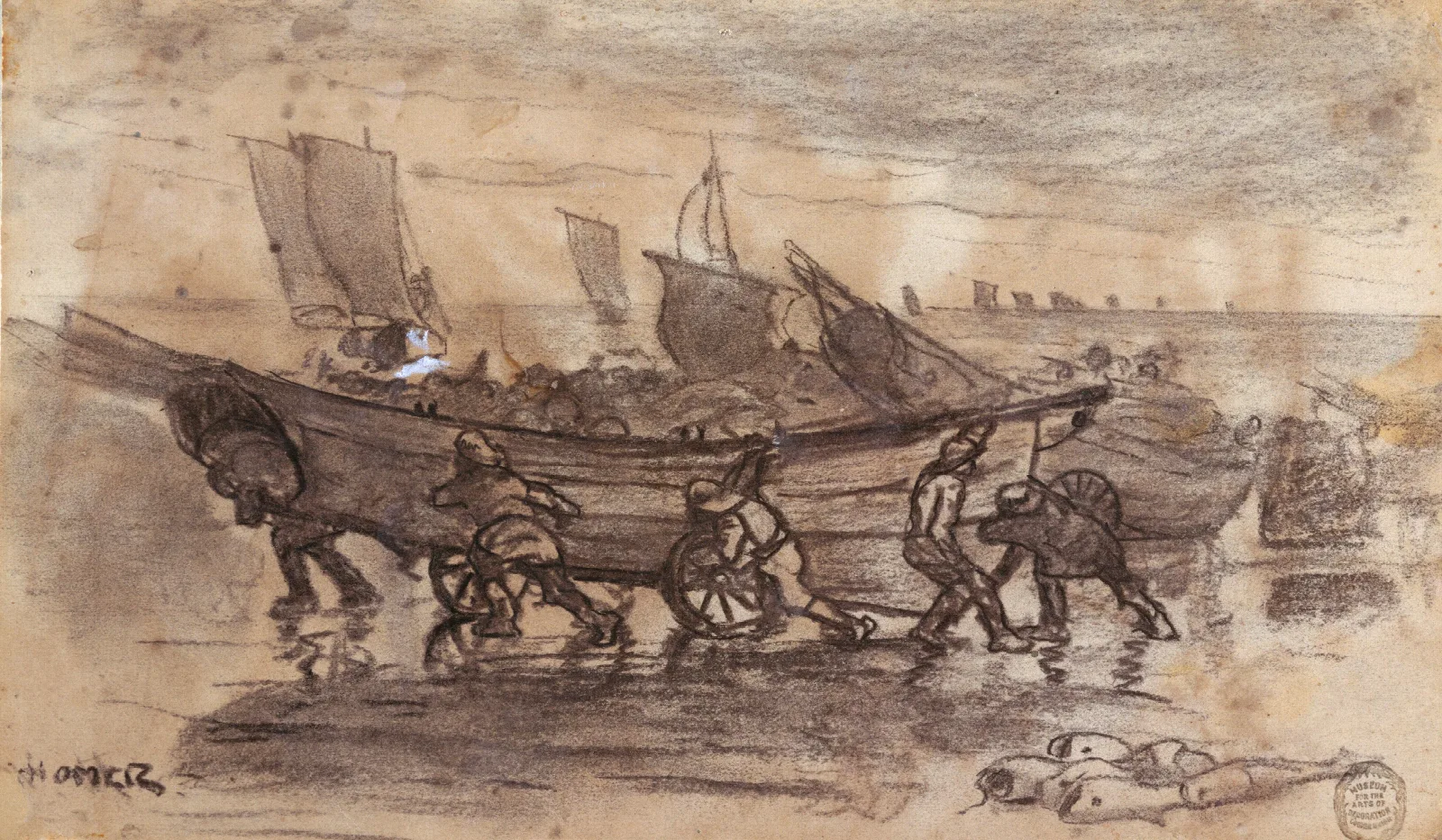 Fishermen Beaching A Dory Cullercoats England Wall Art by Winslow Homer - Canvas Print
