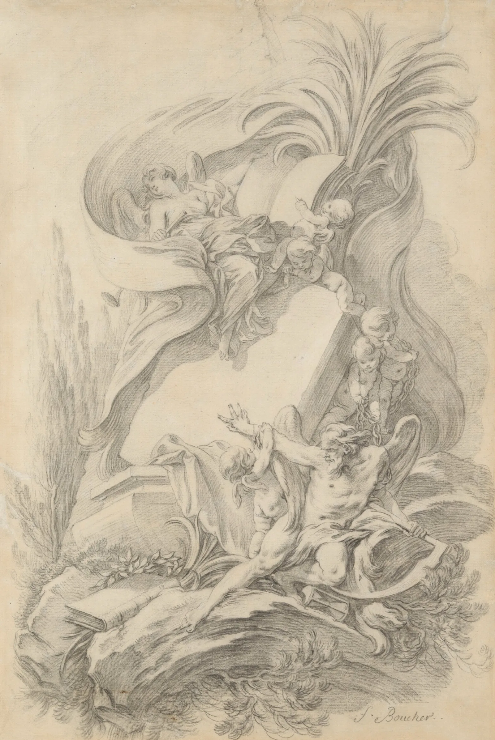 Love Staying The Hand Of Time Wall Art by François Boucher - Canvas Print