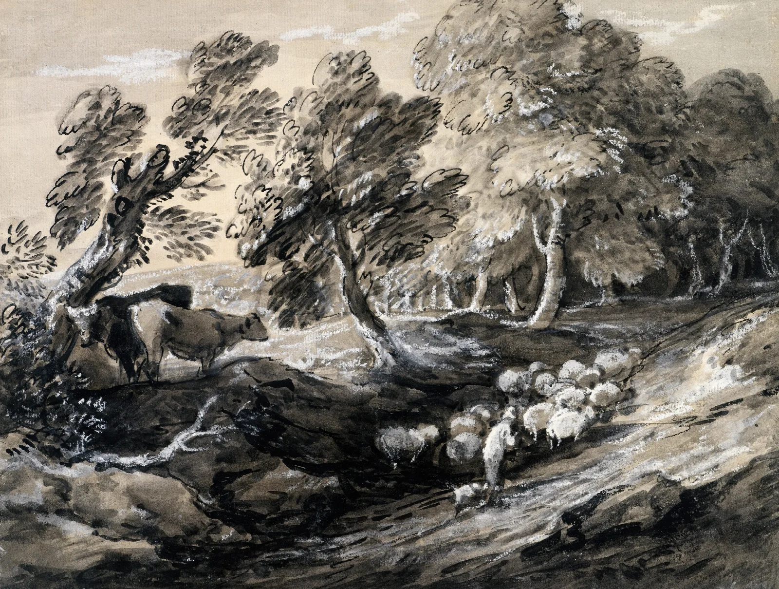A Shepherd Driving A Flock Of Sheep Through A Wood Wall Art by Thomas Gainsborough - Canvas Print