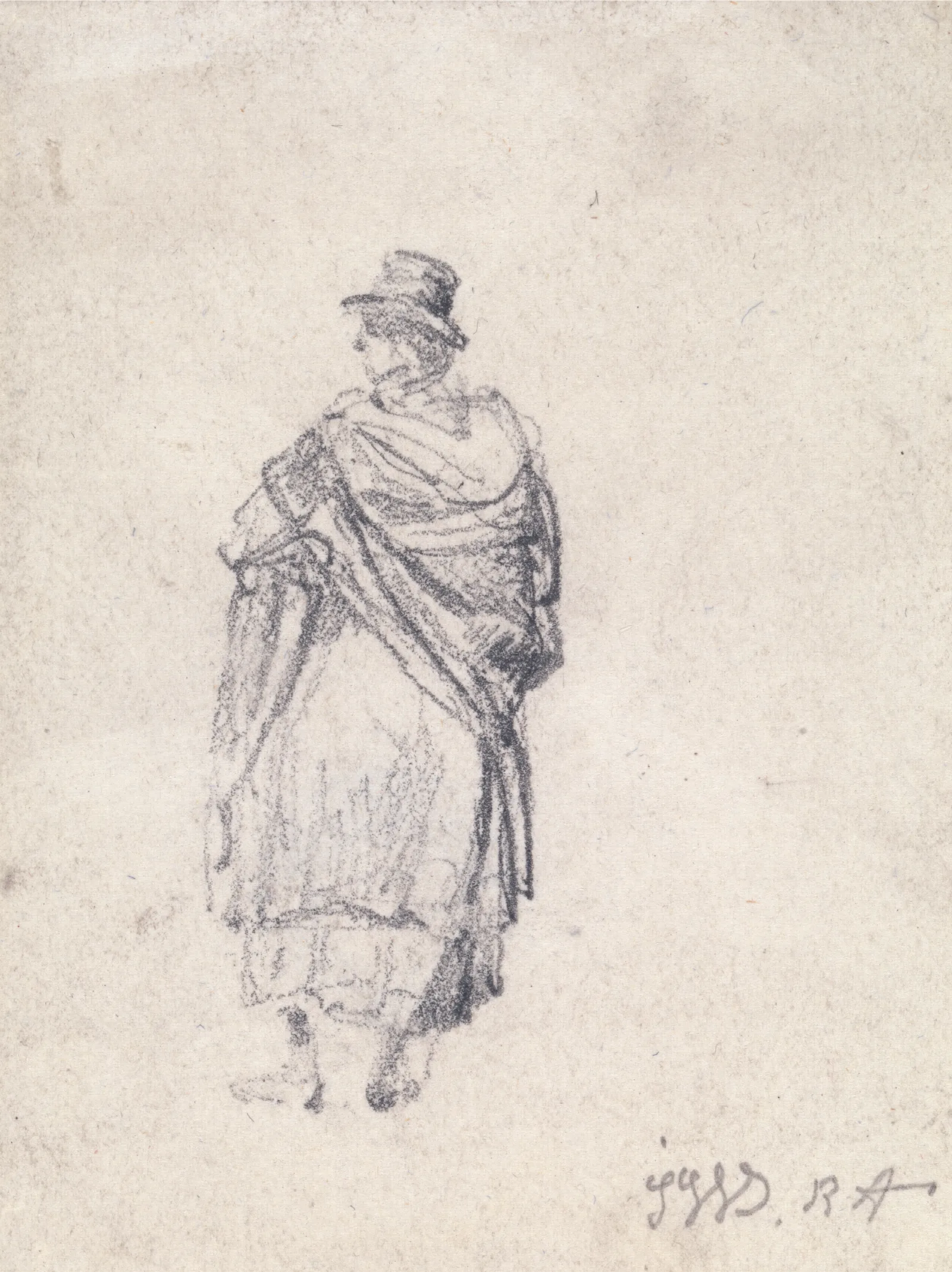 Back View Of Country Woman In Hat And Shawl Wall Art by James Ward - Canvas Print
