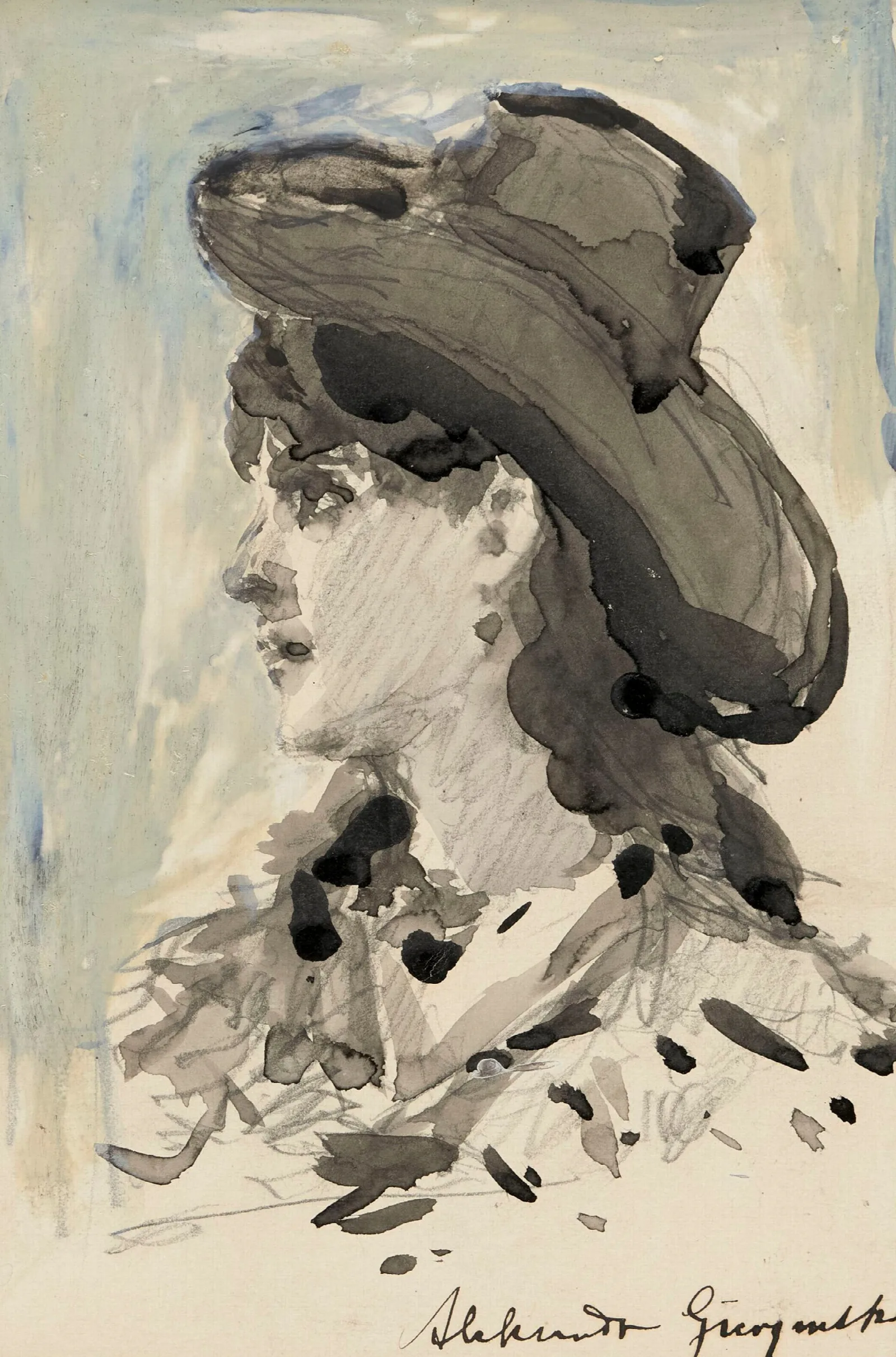 Bust Of A Girl In A Hat Sketch Wall Art by Aleksander Gierymski - Canvas Print