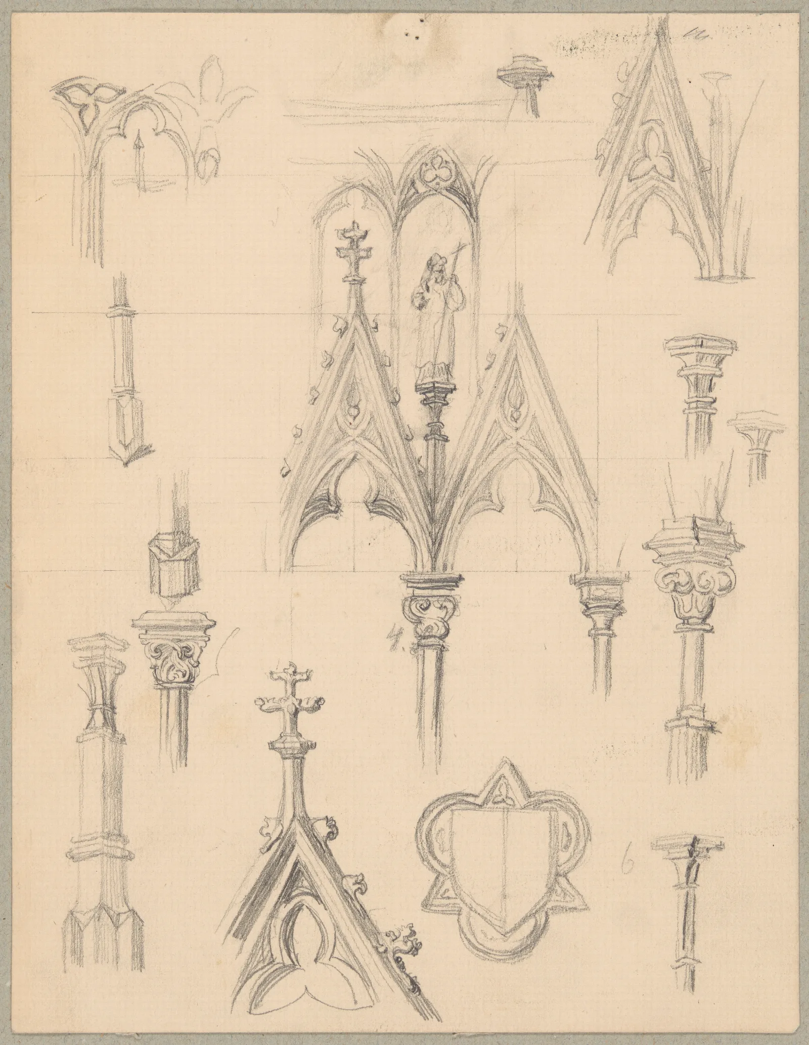 Sketches Of Gothic Architectural Details 3 Wall Art by Józef Simmler - Canvas Print