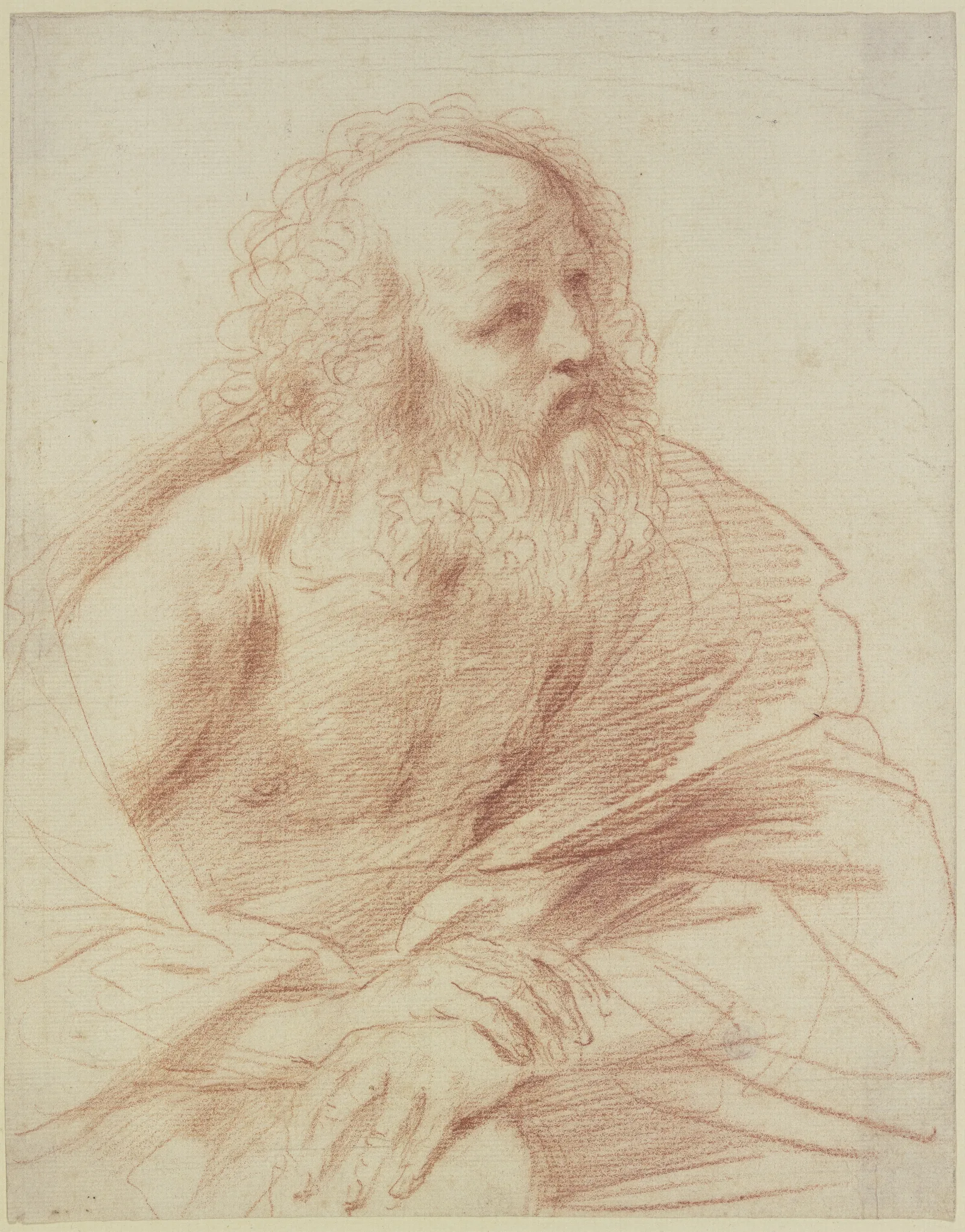 Bartiger Mann Im Mantel Nach Rechts Die Hande Ubereinander Gelegt Wall Art by Guercino - Canvas Print