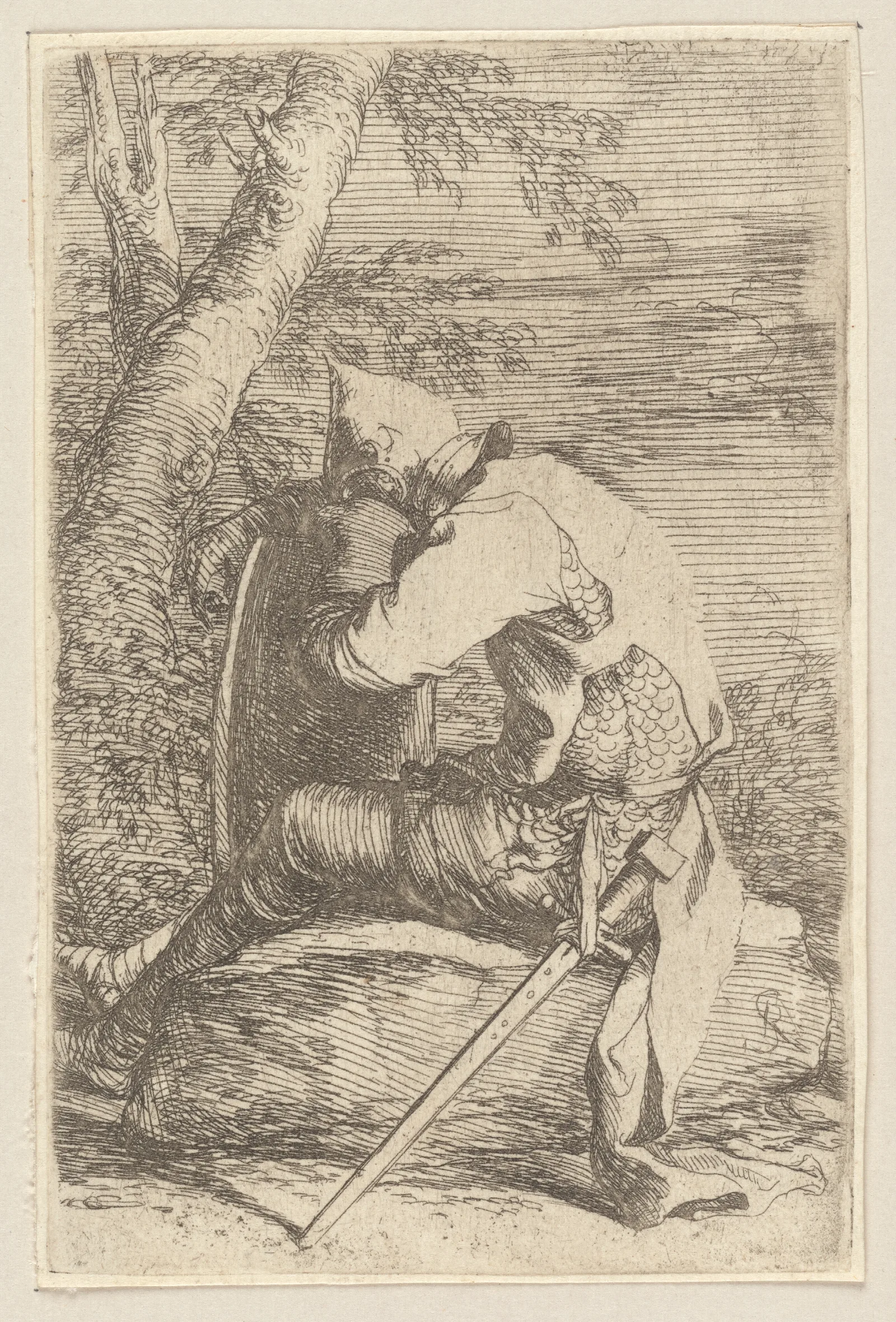 Seated Soldier Leaning On His Shield Wall Art by Salvator Rosa - Canvas Print