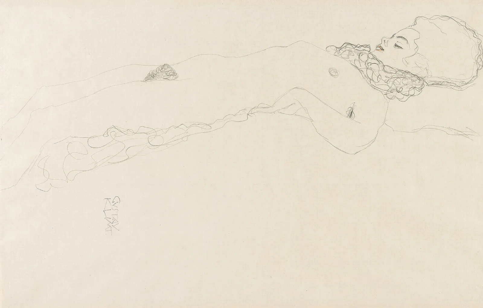 Naked Girl With Ruff Lying Wall Art by Gustav Klimt - Canvas Print
