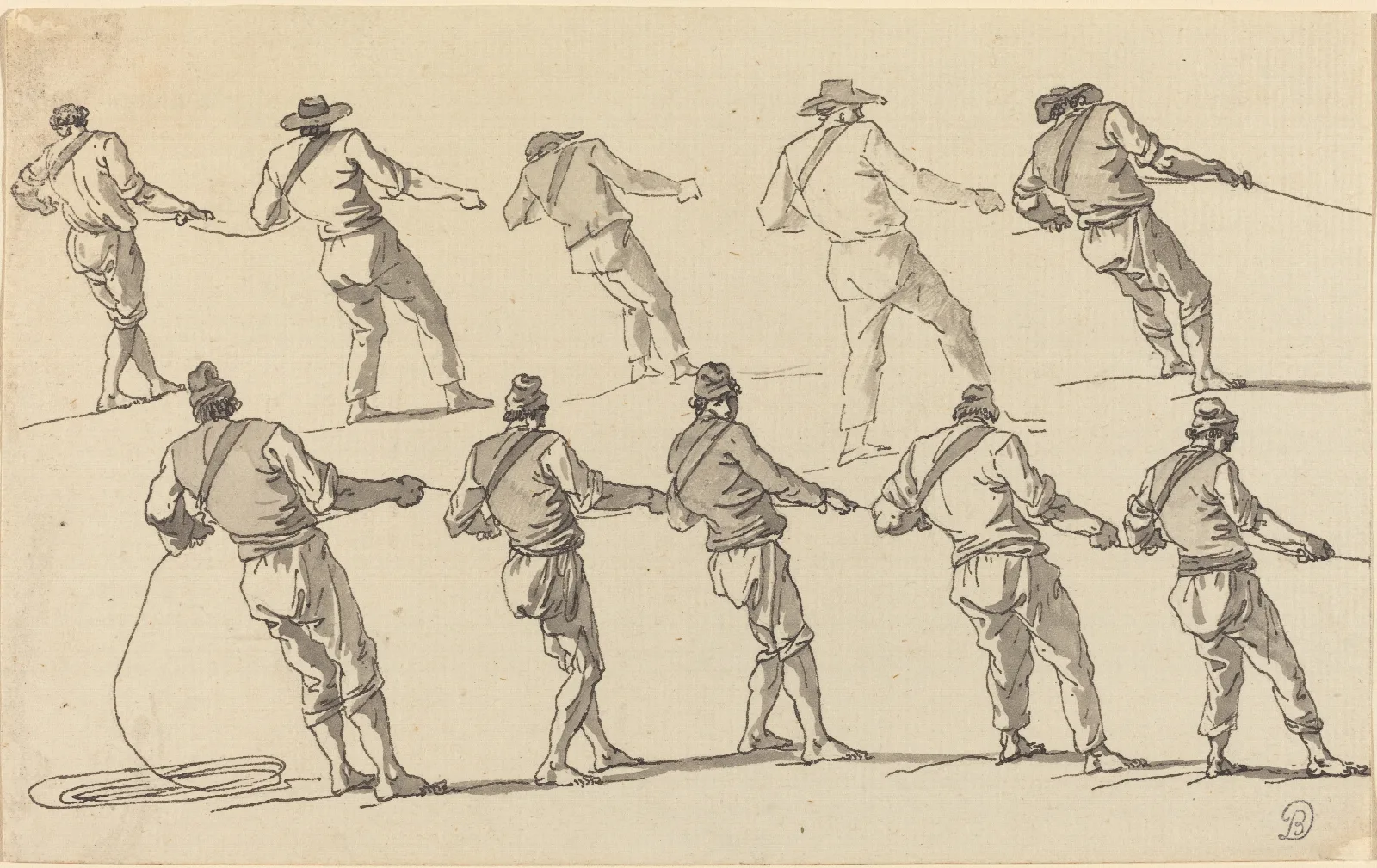 Ten Men Pulling On Ropes Wall Art by Claude-Joseph Vernet - Canvas Print