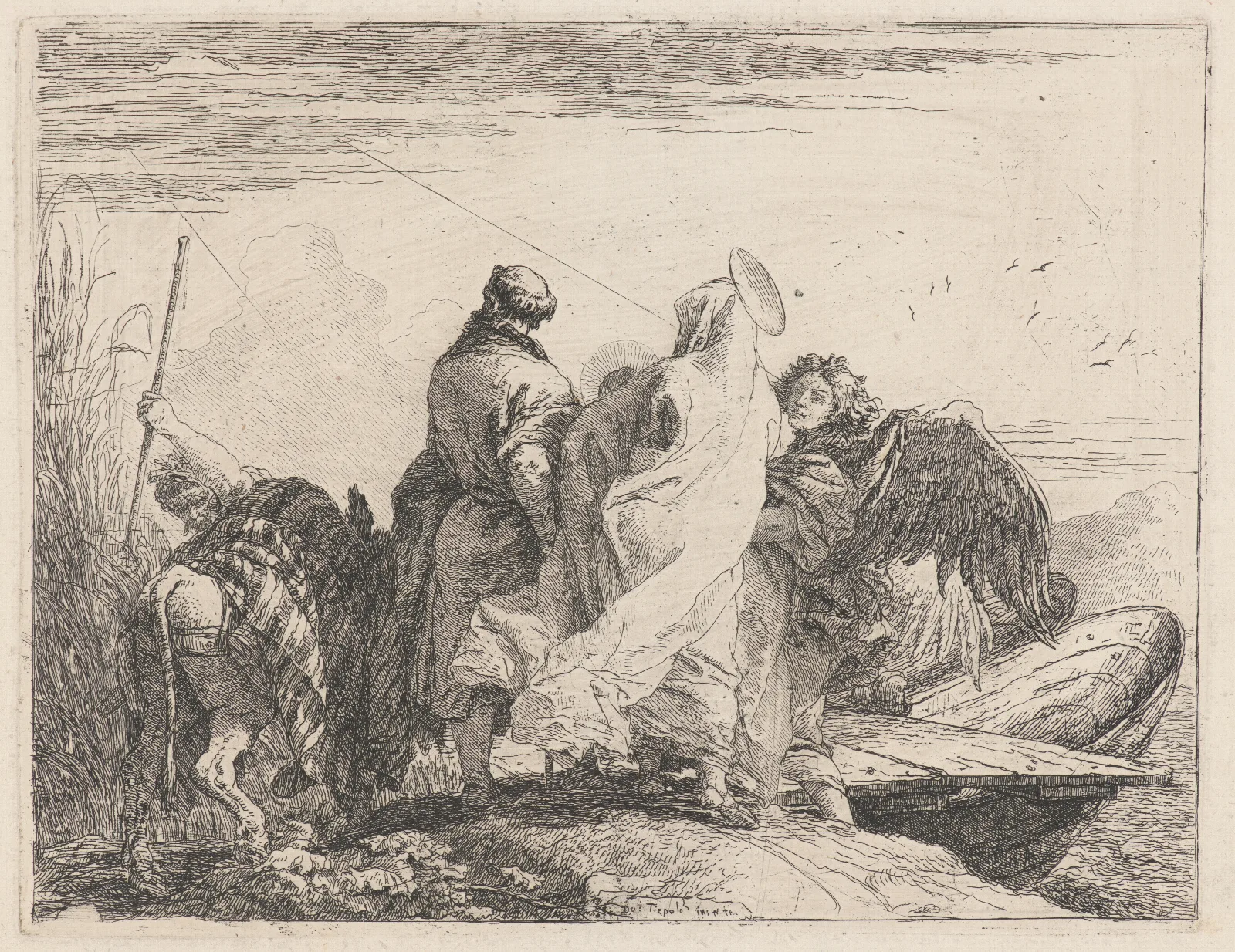 The Holy Family Preparing To Embark Wall Art by Giovanni Domenico Tiepolo - Canvas Print
