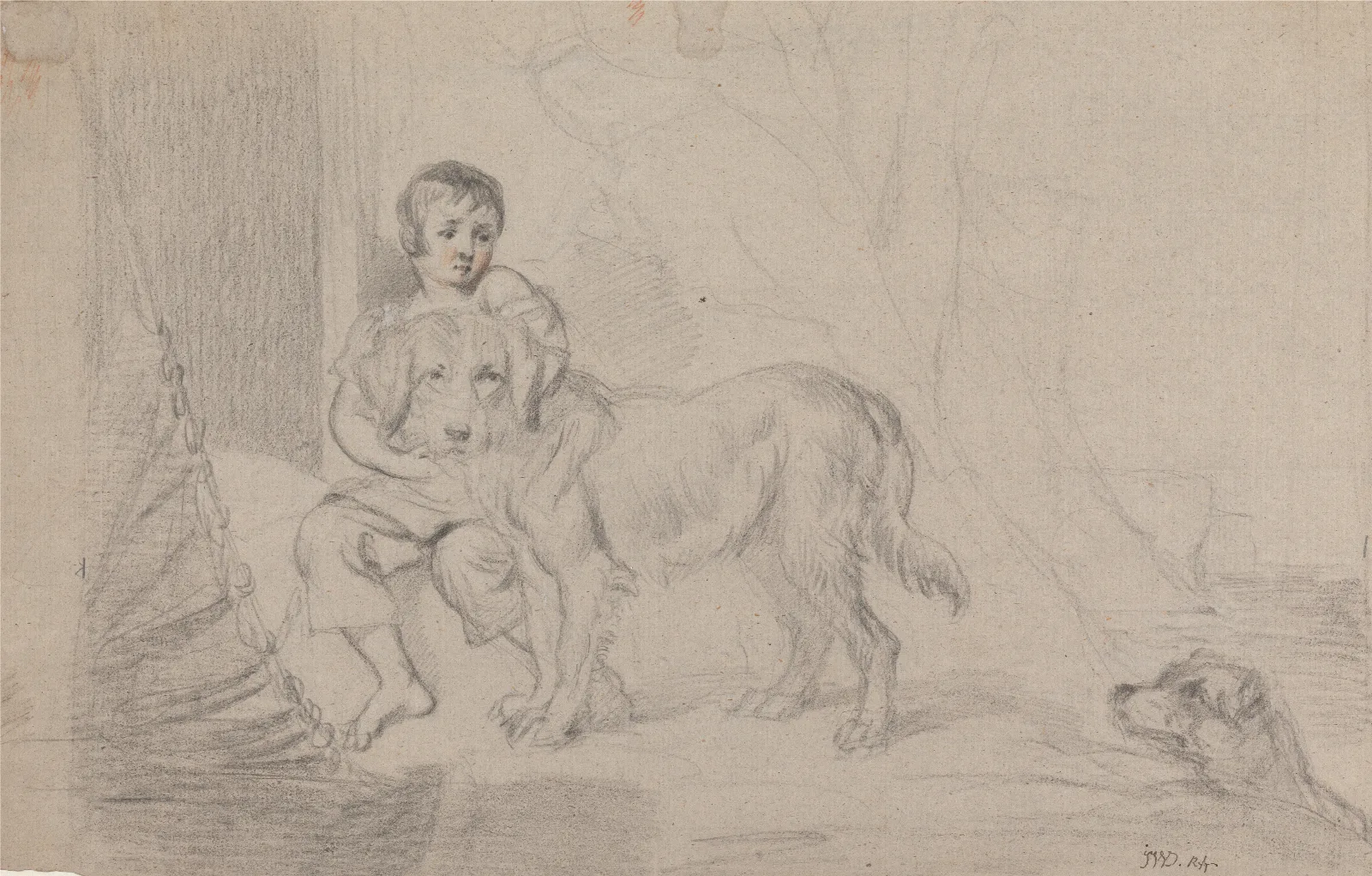 A Young Boy With Dogs Wall Art by James Ward - Canvas Print
