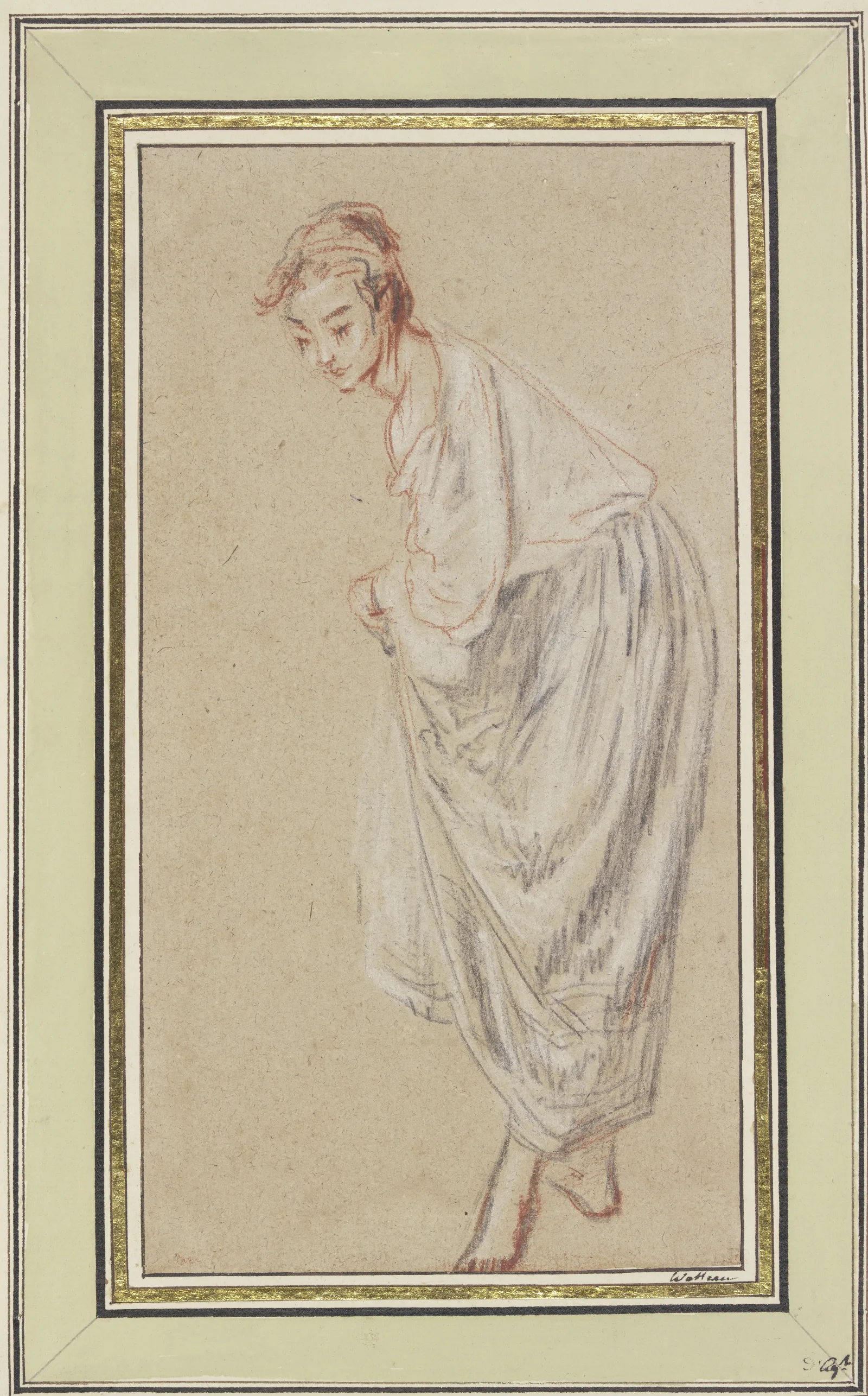 Standing Girl Barefoot Lifting Her Skirt Wall Art by Jean-Antoine Watteau - Canvas Print