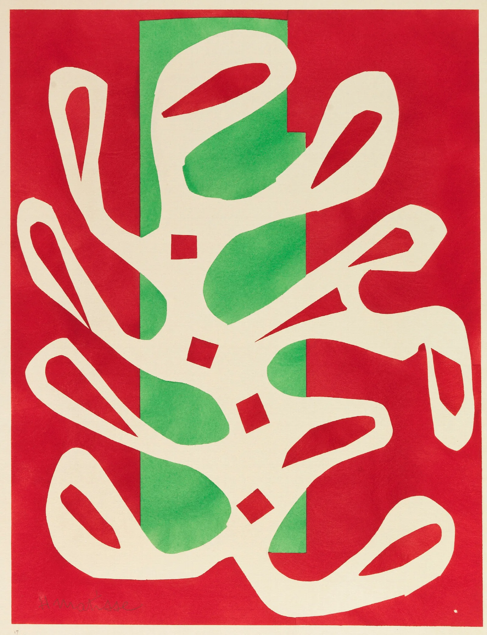 Algue Blanche Sur Fond Rouge Et Vert Wall Art by Henri Matisse - Canvas Print