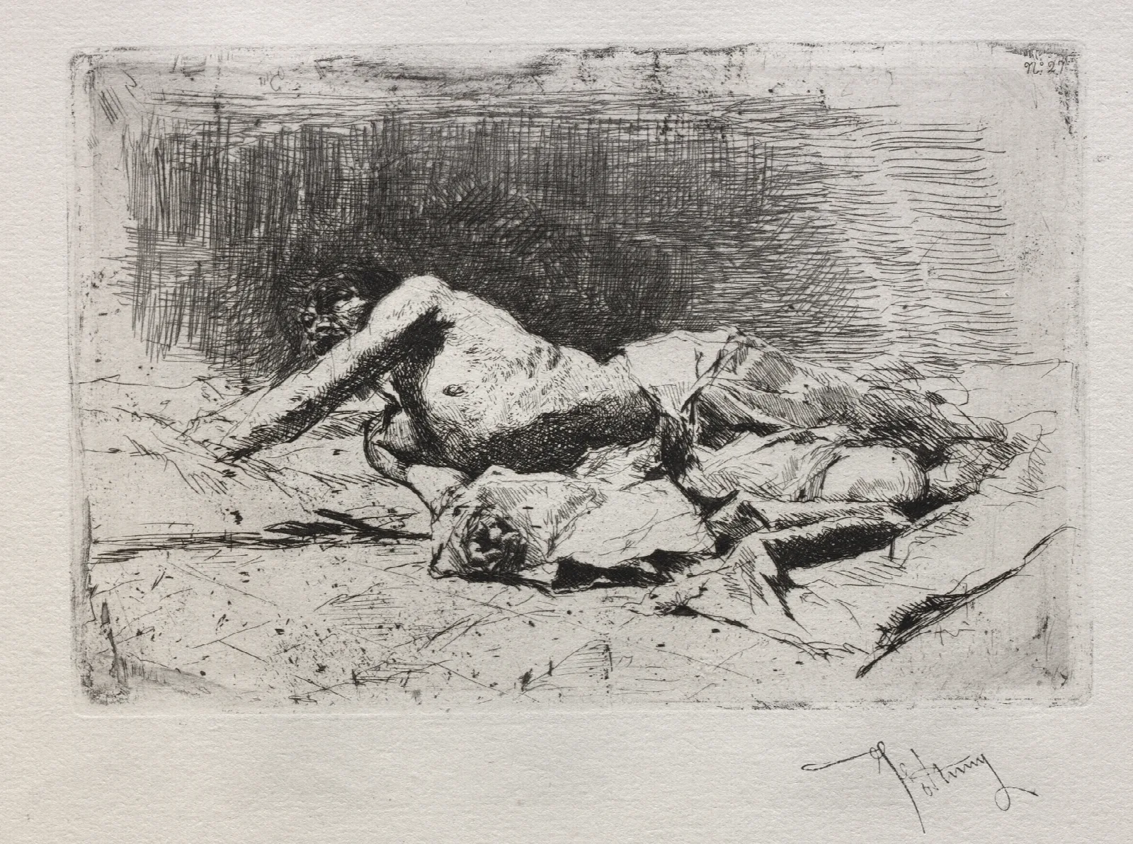 Man Rolling On The Ground Wall Art by Mariano Fortuny Marsal - Canvas Print
