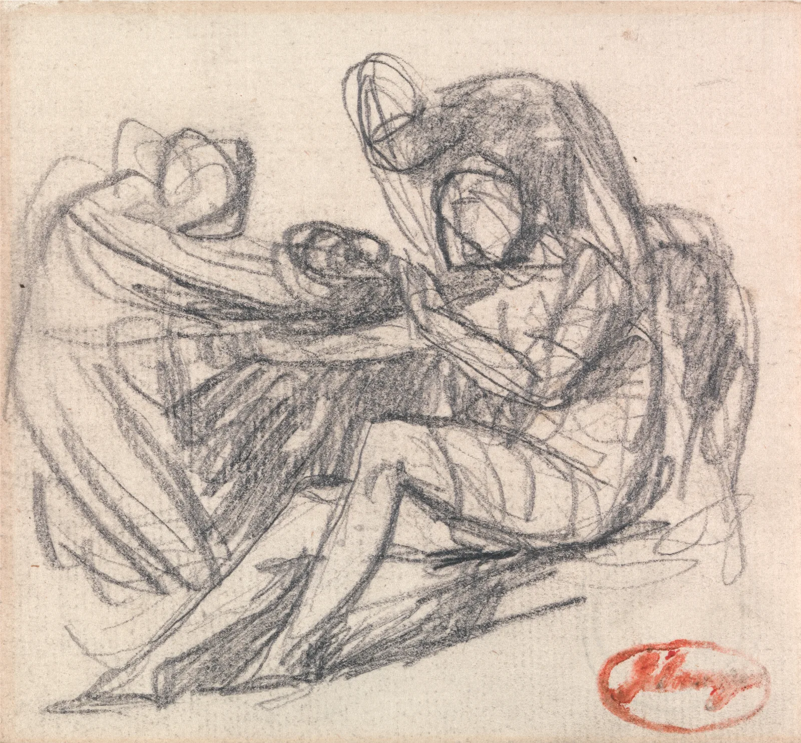 Two Figures Aiding A Seated Figure Wall Art by George Romney - Canvas Print
