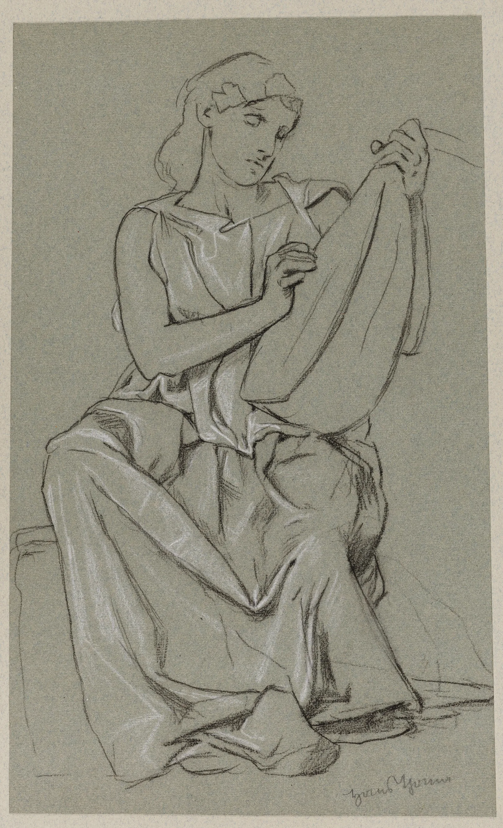 Woman Playing The Lute 2 Wall Art by Hans Thoma - Canvas Print