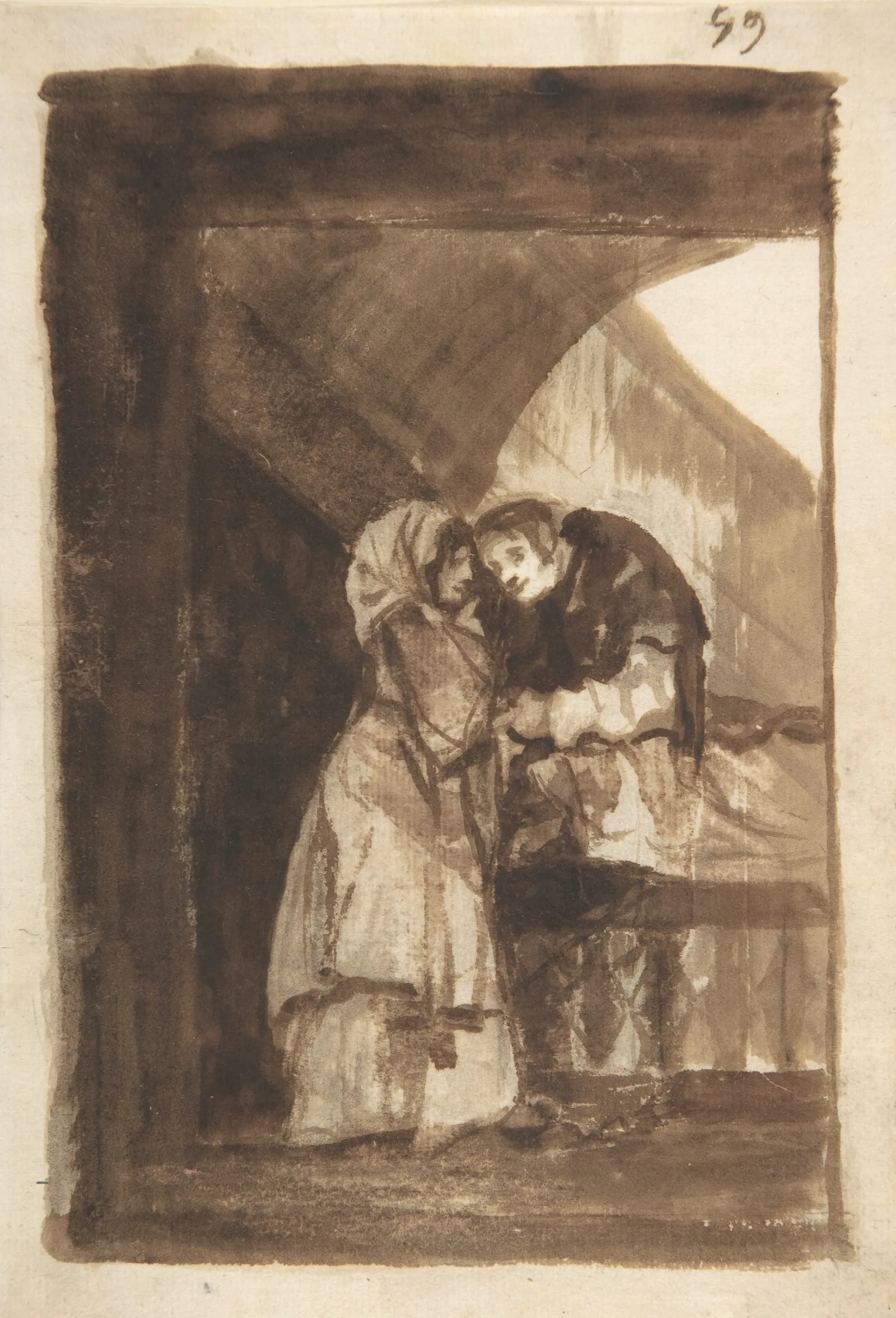 A Woman Talking To A Priest In A Covered Archway Wall Art by Francisco de Goya - Canvas Print
