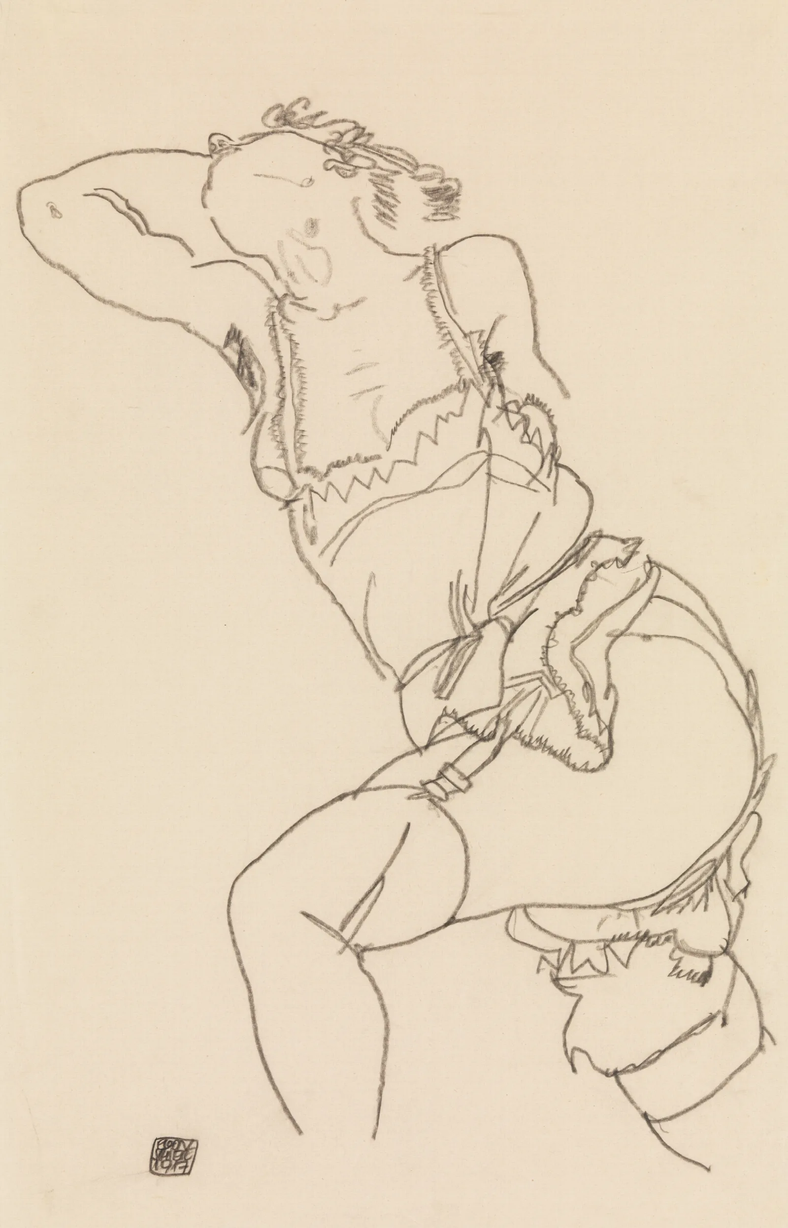 Reclining Model In Chemise And Stockings Wall Art by Egon Schiele - Canvas Print
