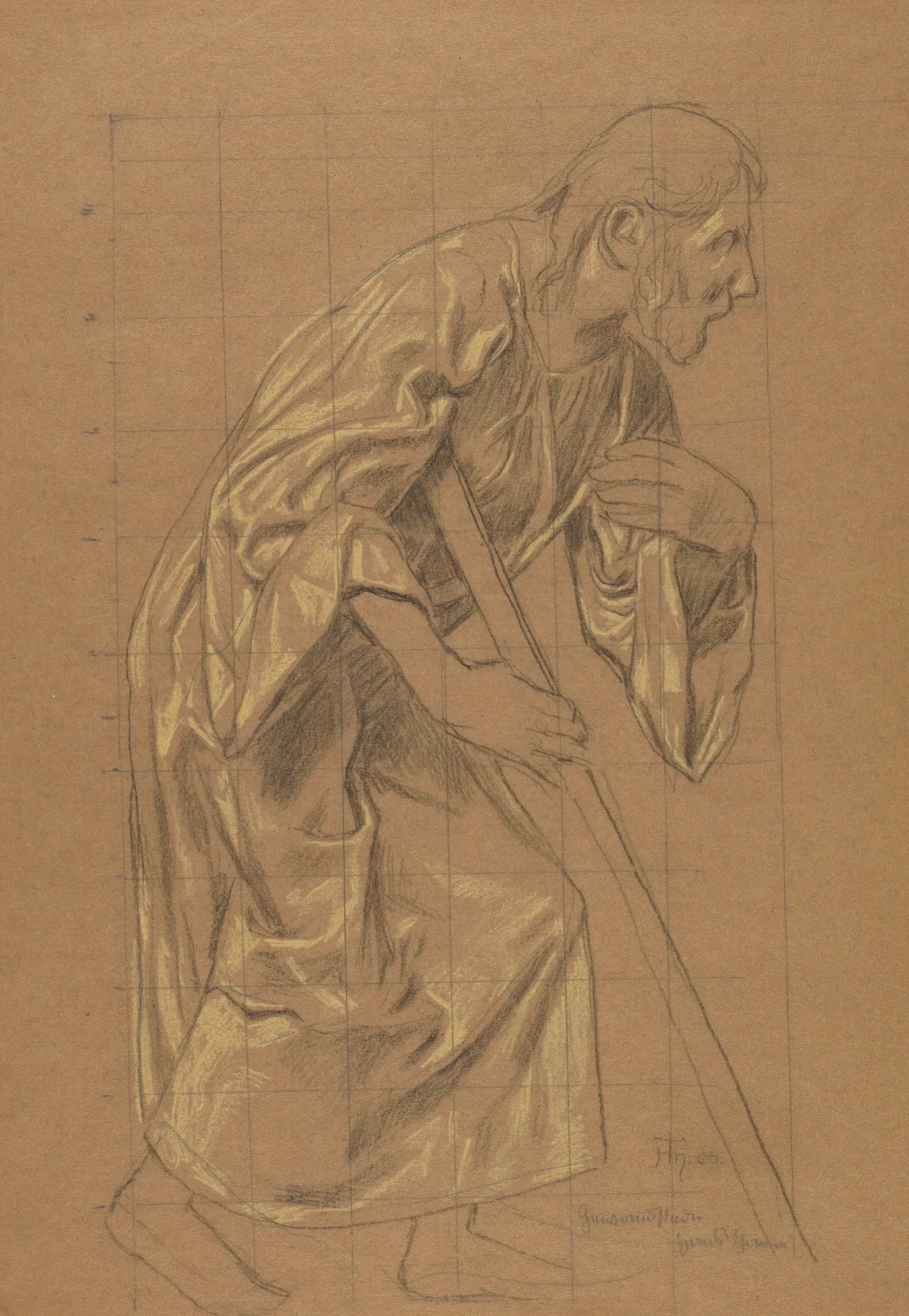 Man In A Long Robe Leaning On A Stick Wall Art by Hans Thoma - Canvas Print