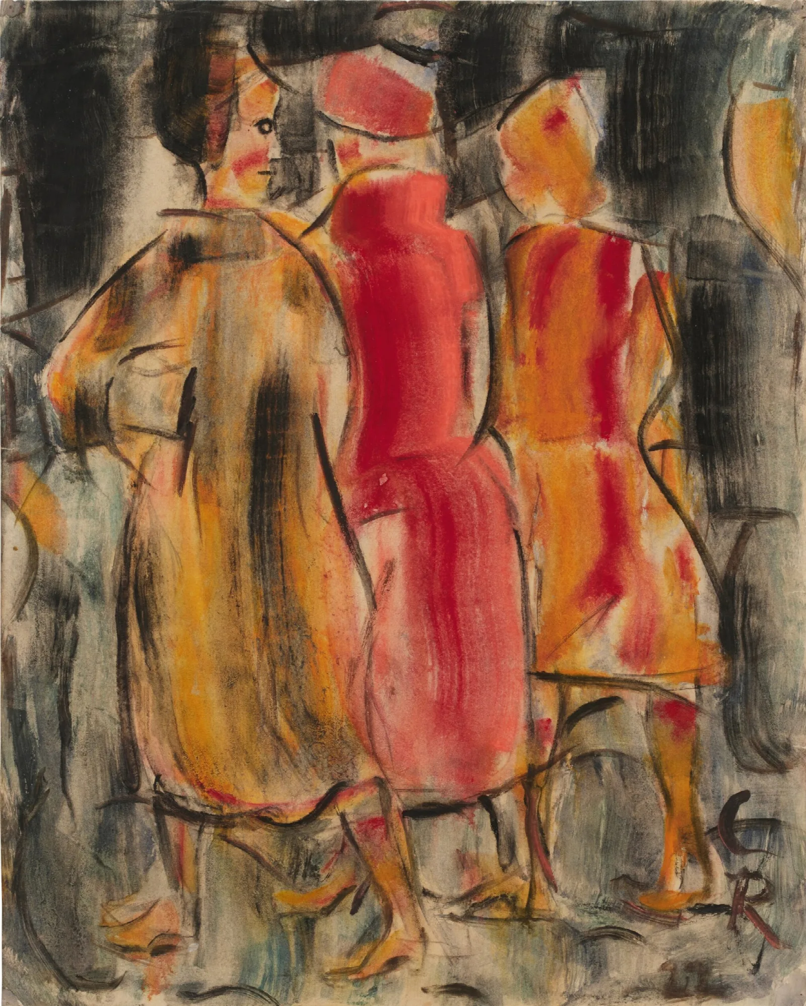 Drei Frauen Auf Der Strase Three Women On The Street Wall Art by Christian Rohlfs - Canvas Print