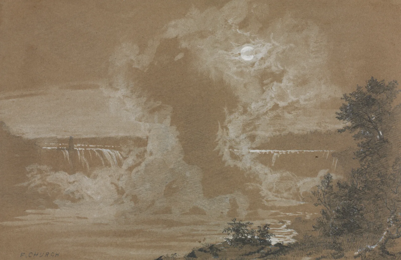 Niagara Falls By Moonlight Wall Art by Frederic Edwin Church - Canvas Print
