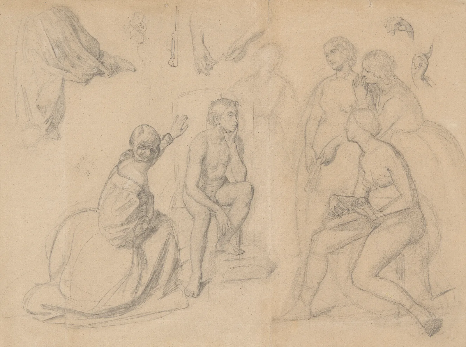 Fragment Of Composition With The Prince Figure And The Ladies Gathered Around Him For The Painting The Upbringing Of Sigismund Augustus Wall Art by Józef Simmler - Canvas Print