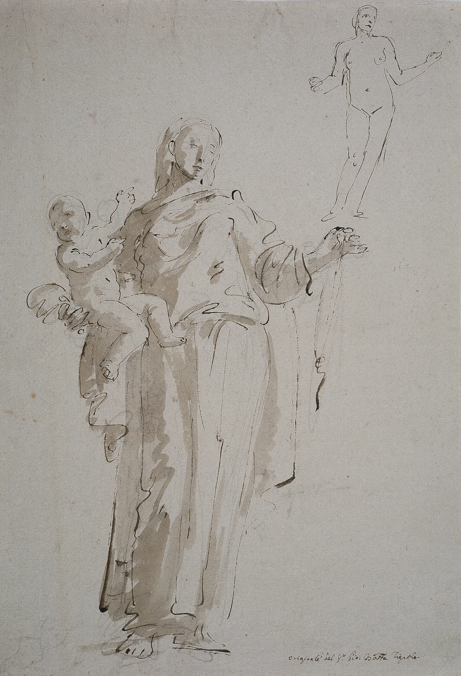 Madonna Mit Dem Rosenkranz Und Weiblicher Akt Wall Art by Giovanni Battista Tiepolo - Canvas Print