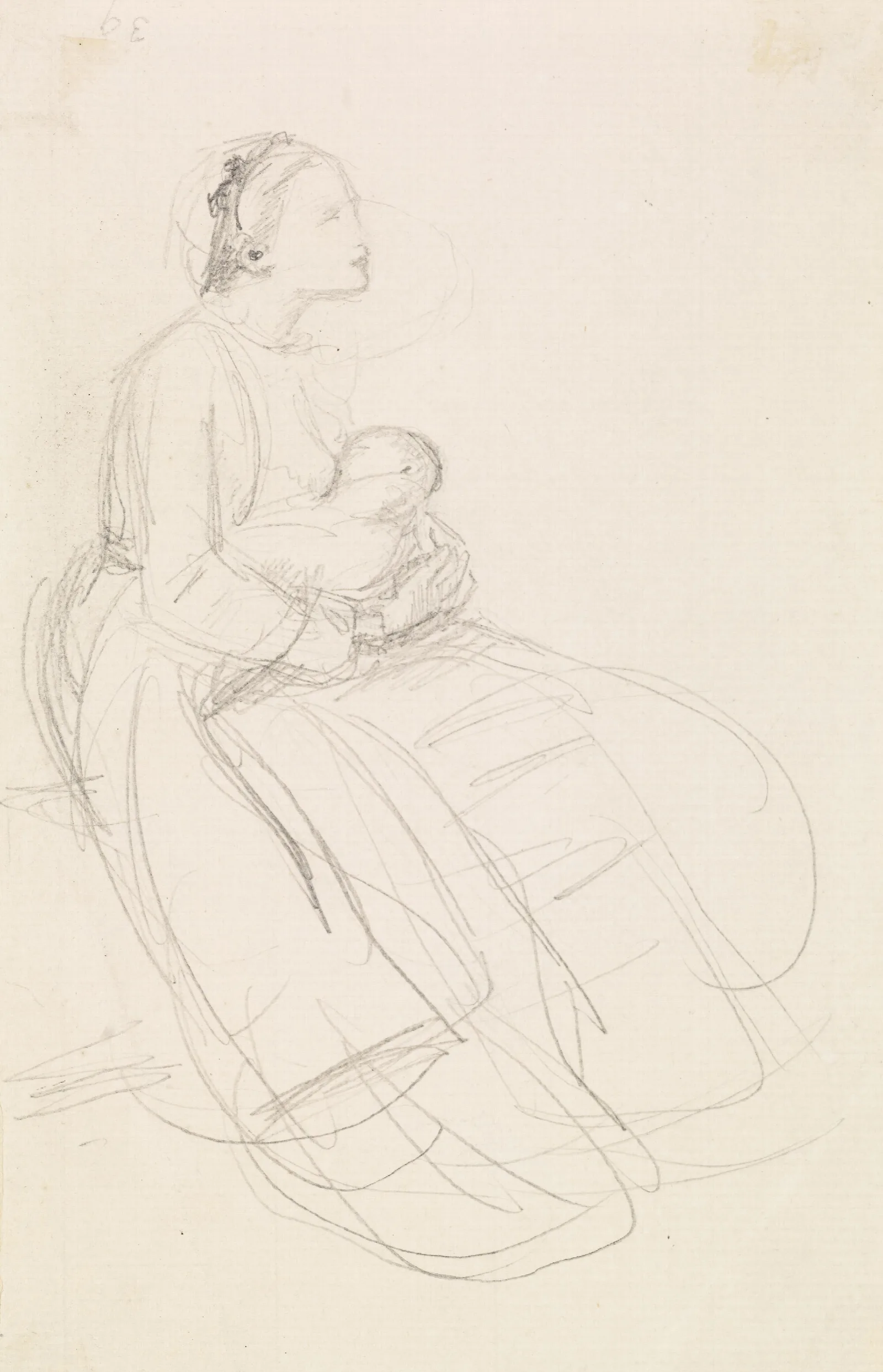 Female Sketch Of Mother Breastfeeding Her Baby Wall Art by Sir John Everett Millais - Canvas Print