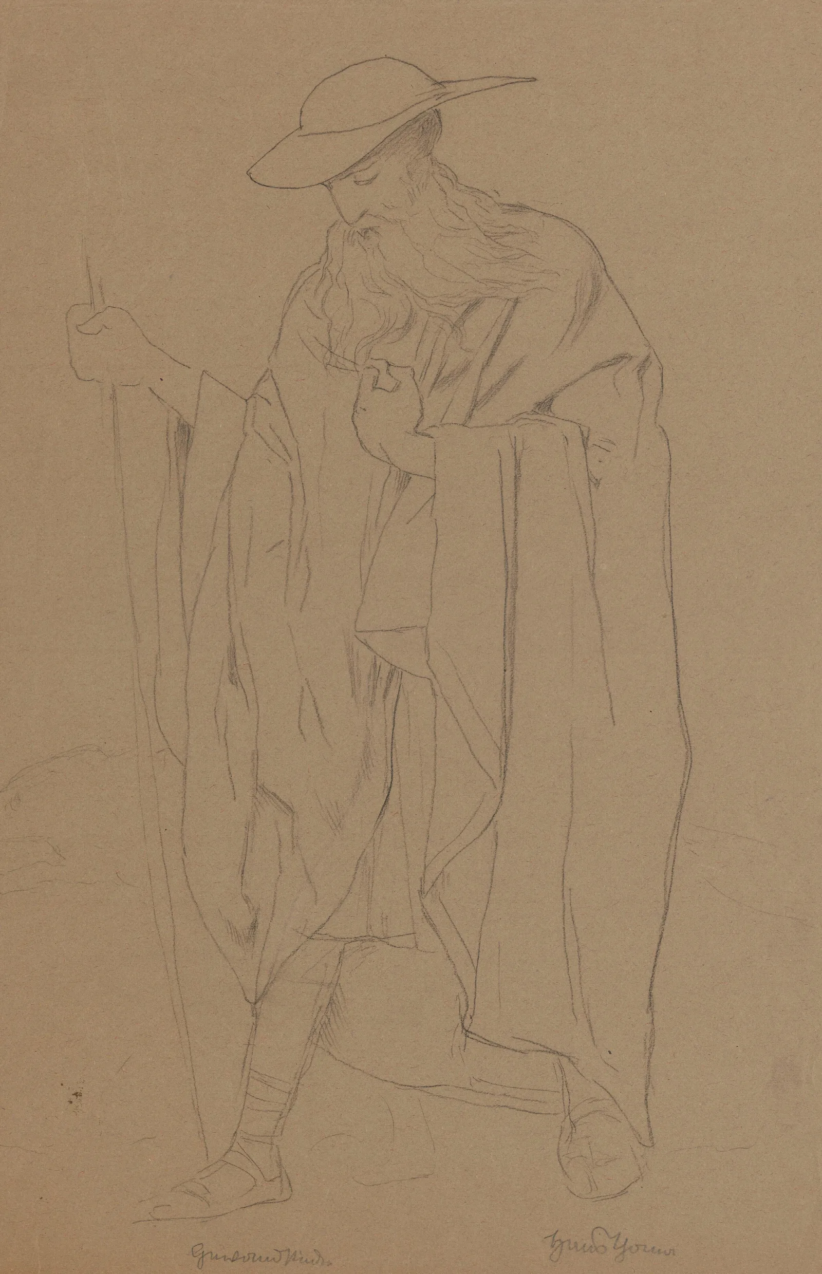 Study Of The Costume Of Wotan As The Wanderer Wall Art by Hans Thoma - Canvas Print