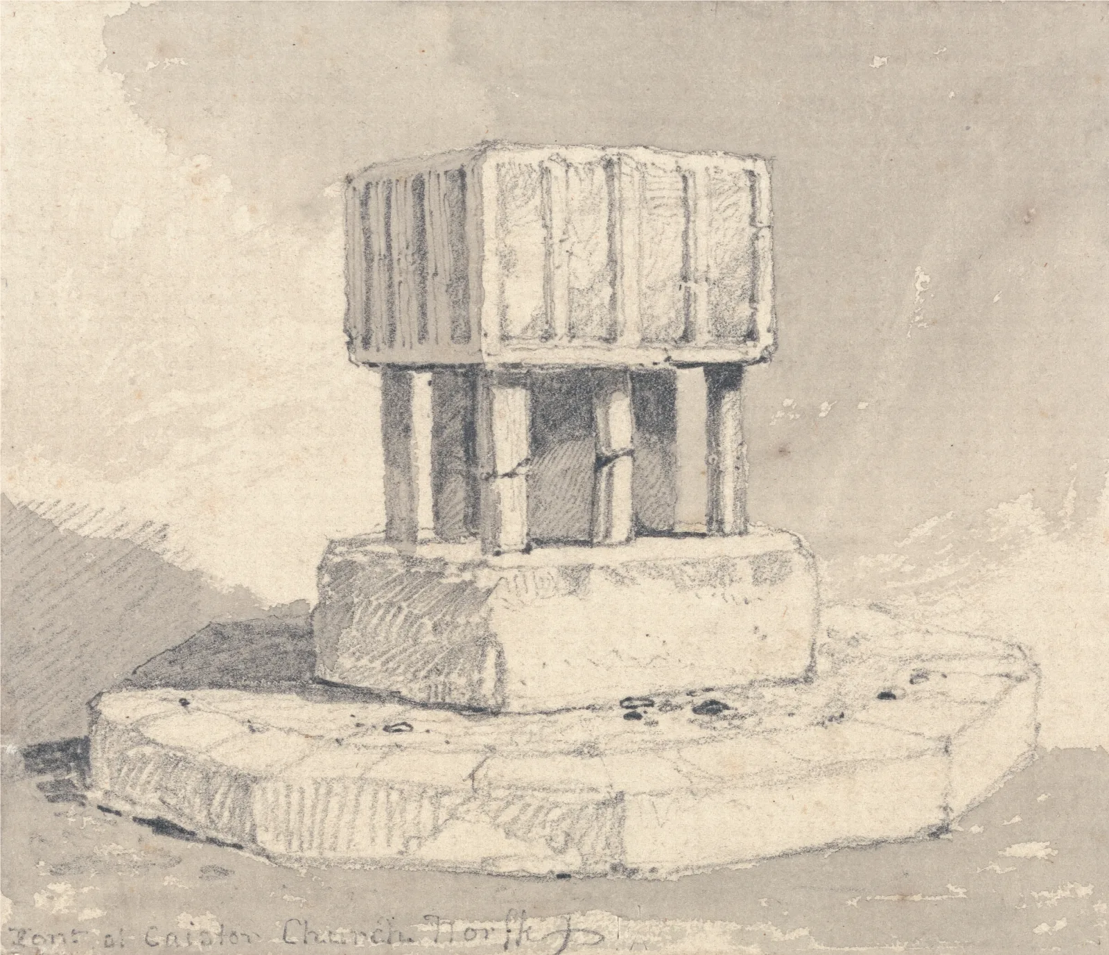 Font At Caister Church Norfolk Wall Art by John Sell Cotman - Canvas Print