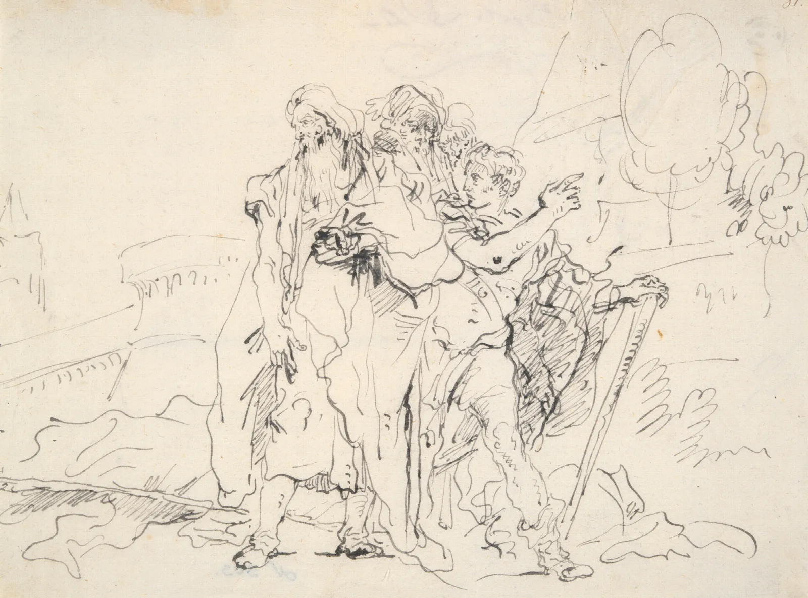 Priam And Companions Outside The Walls Of Troy Wall Art by Giovanni Domenico Tiepolo - Canvas Print