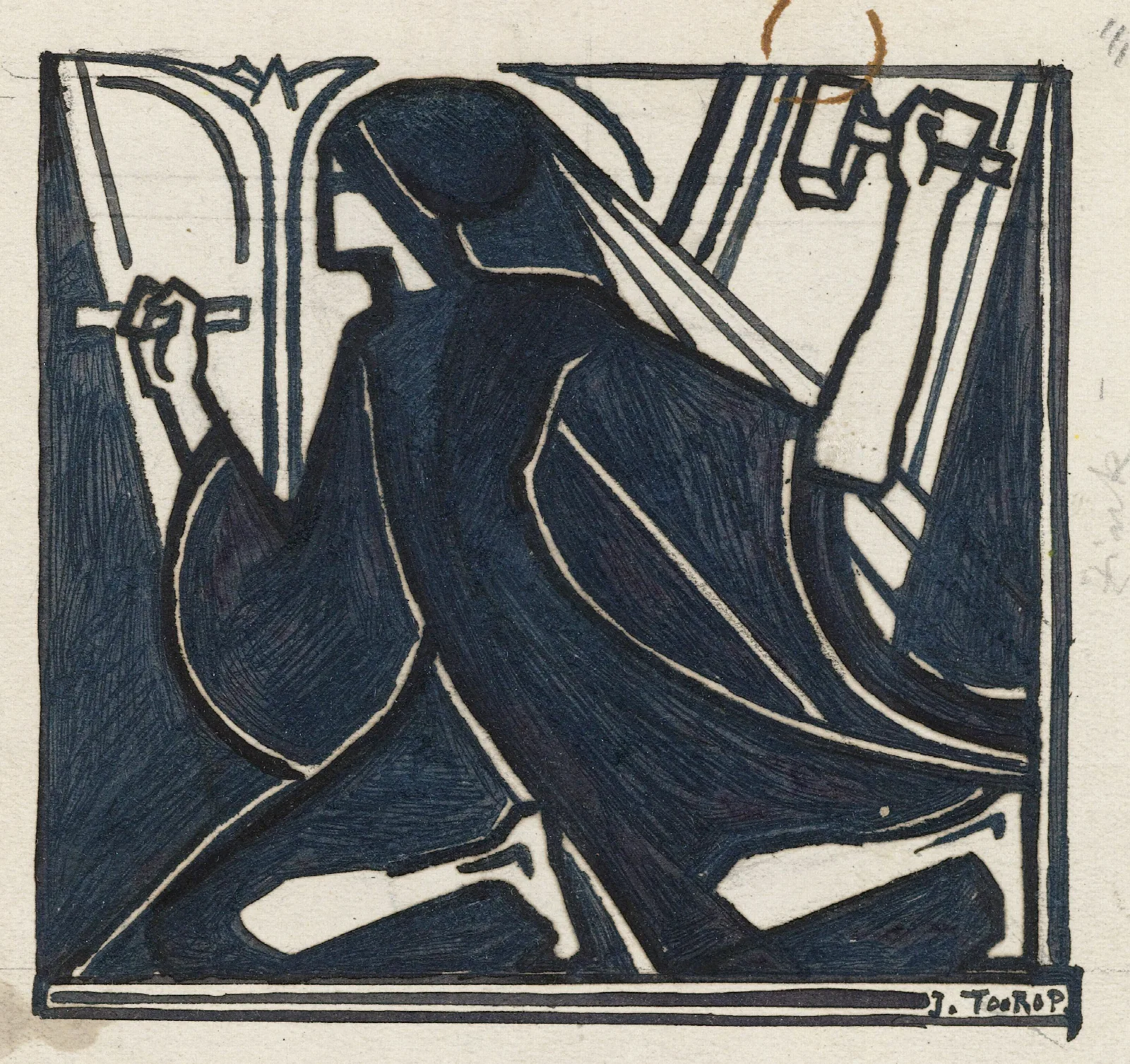 Knielende Figuur Met Hamer En Beitel Wall Art by Jan Toorop - Canvas Print
