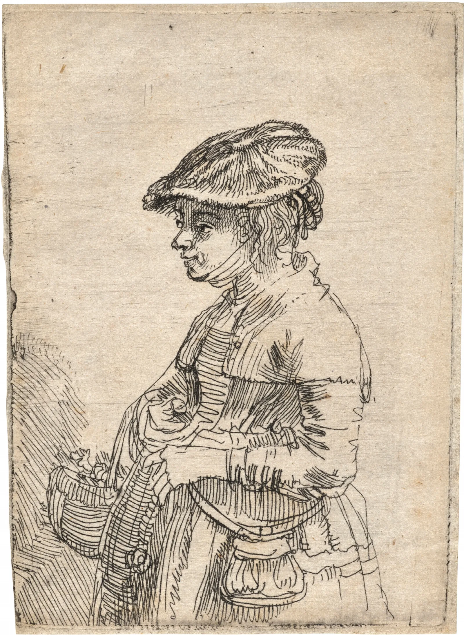 Girl With A Basket 2 Wall Art by Rembrandt van Rijn - Canvas Print