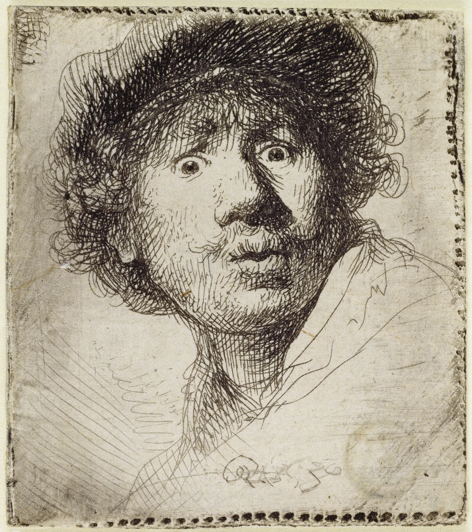 Self Portrait In A Cap Wide Eyed And Open Mouthed Wall Art by Rembrandt van Rijn - Canvas Print