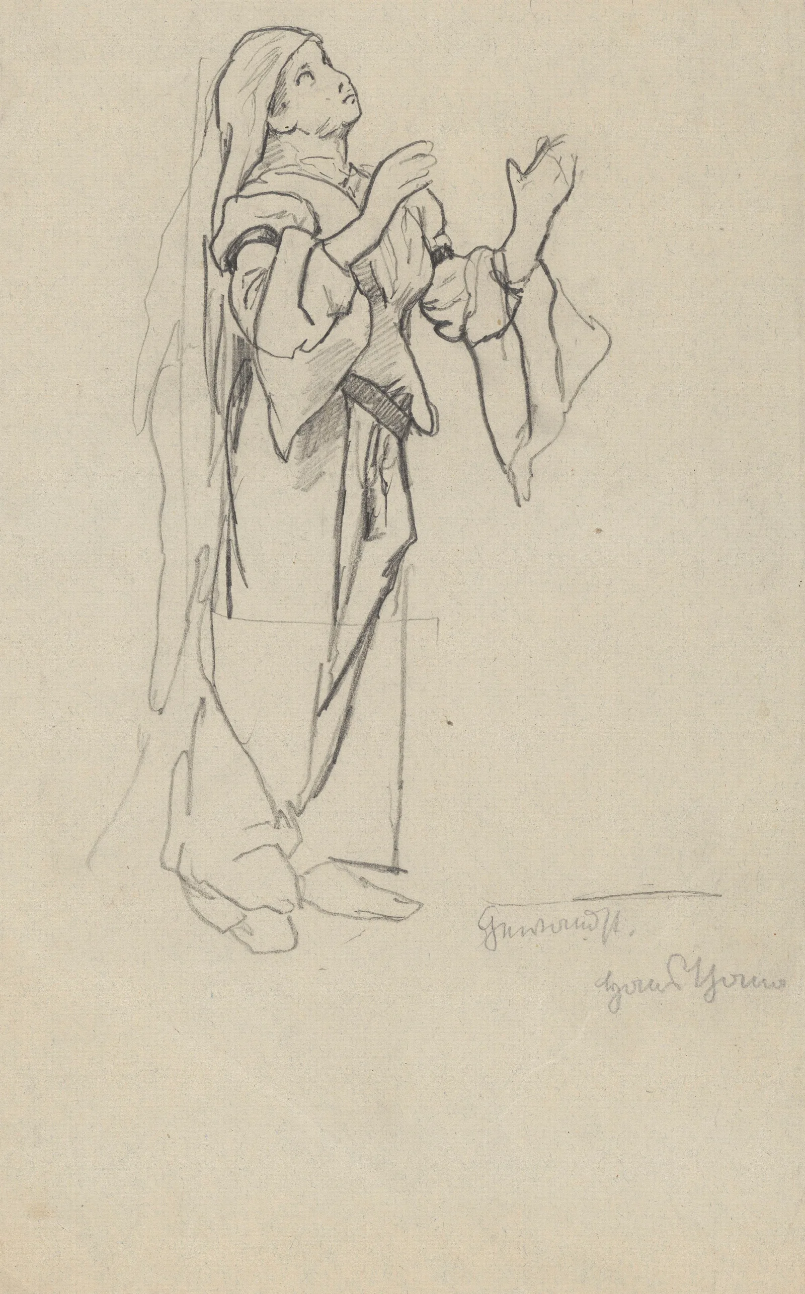 Study Of A Woman In A Long Robe And Headscarf Wall Art by Hans Thoma - Canvas Print