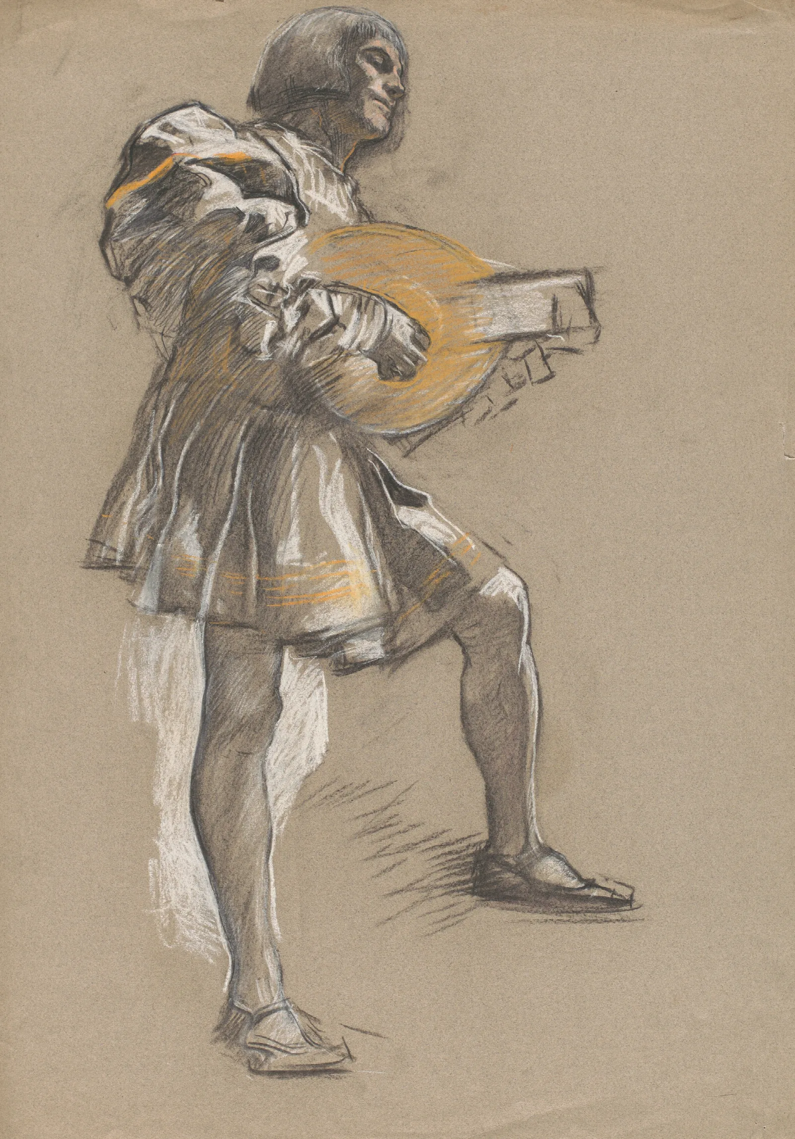 Figure With Mandolin In Mediaeval Costume Wall Art by Edwin Austin Abbey - Canvas Print
