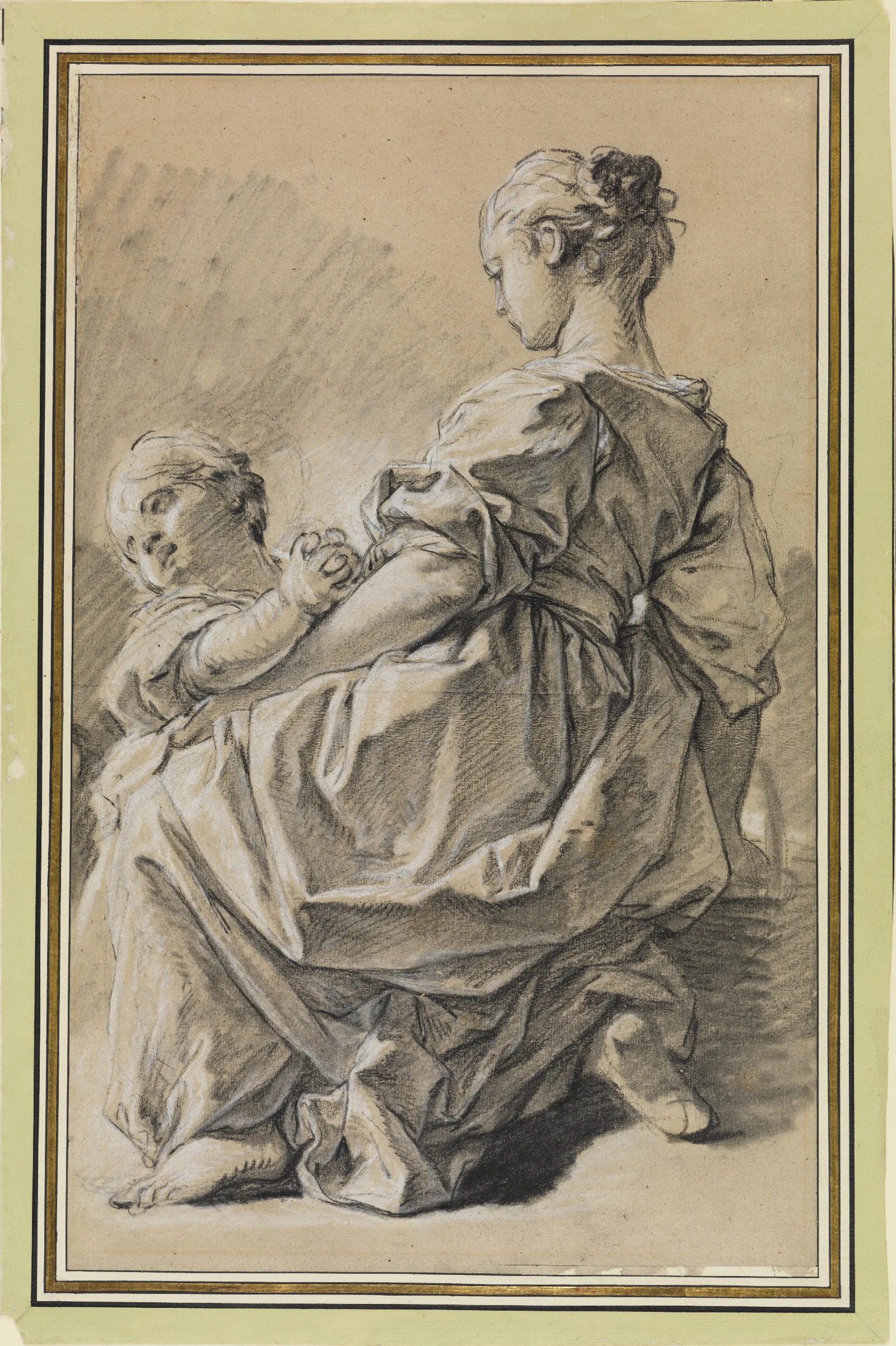 Kniende Junge Frau Mit Kind Wall Art by François Boucher - Canvas Print