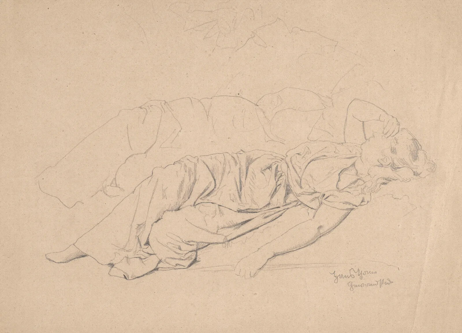 Study Of A Reclining Woman Covering Her Eyes With Her Right Hand Wall Art by Hans Thoma - Canvas Print