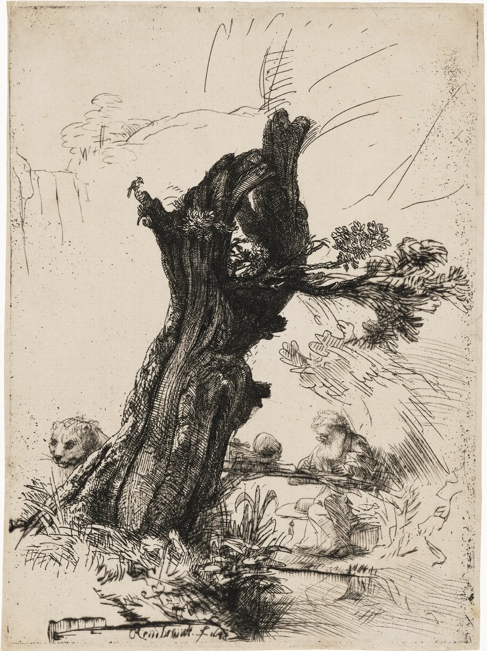 Saint Jerome Beside A Pollard Willow Wall Art by Rembrandt van Rijn - Canvas Print