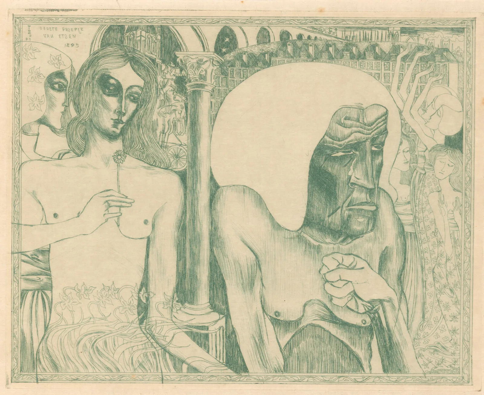 Oude Vrouw Omringd Door Jonge Vrouwen Wall Art by Jan Toorop - Canvas Print