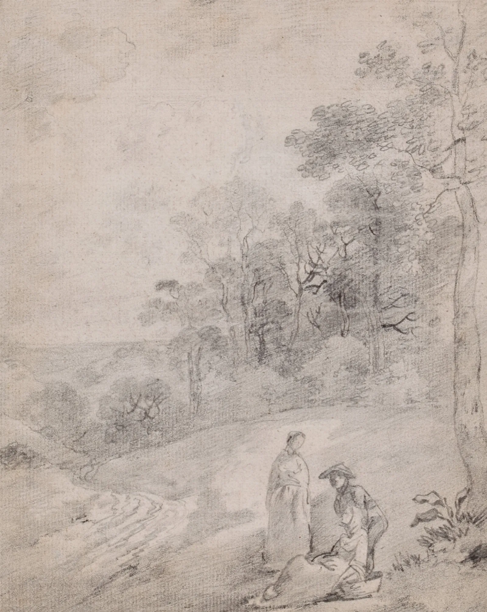 Figures By A Track Through A Wooded Landscape Wall Art by Thomas Gainsborough - Canvas Print