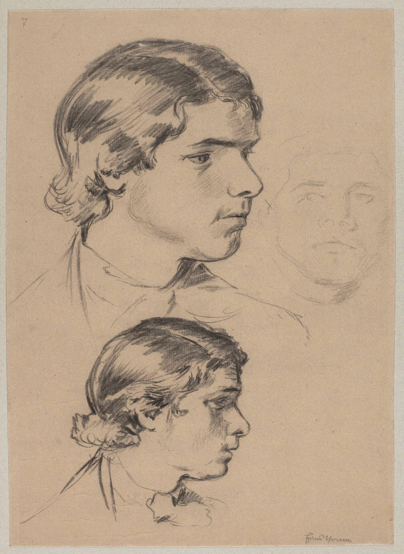 Three Studies Of Young Mans Head Wall Art by Hans Thoma - Canvas Print
