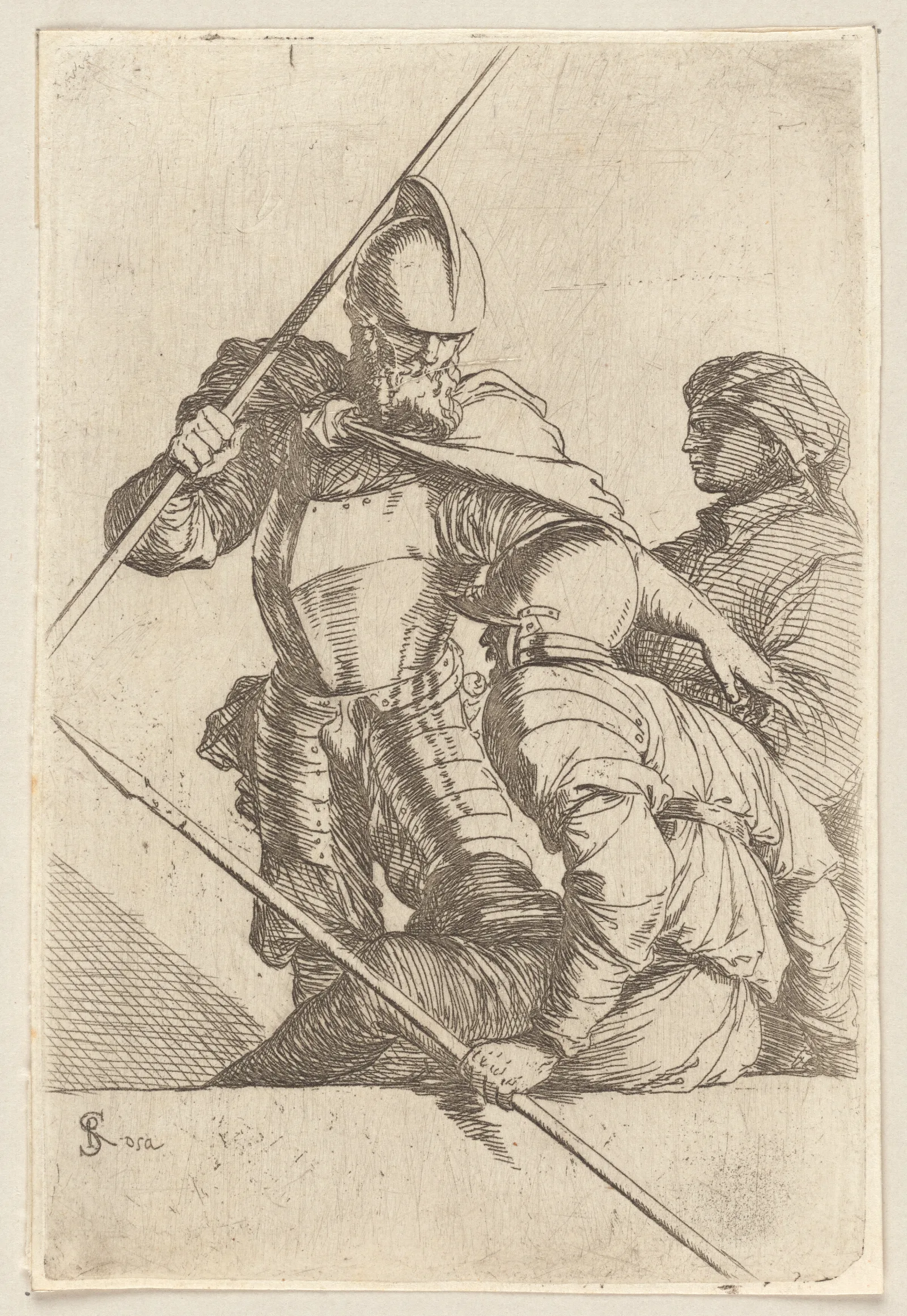 Two Soldiers One In Helmet And Bearded Wall Art by Salvator Rosa - Canvas Print