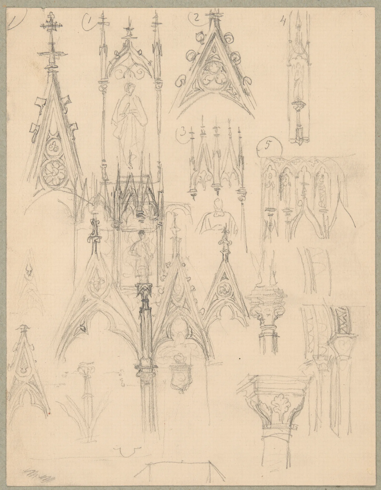 Sketches Of Gothic Architectural Details Wall Art by Józef Simmler - Canvas Print