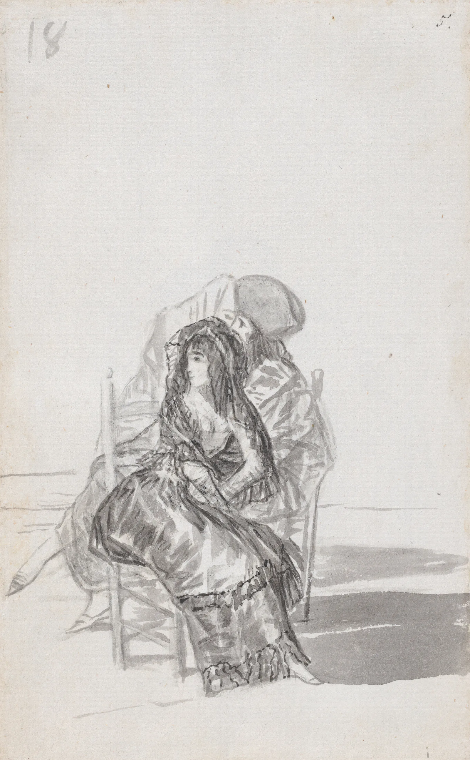 Maja Seated On A Chair And Two Companions Behind Wall Art by Francisco de Goya - Canvas Print