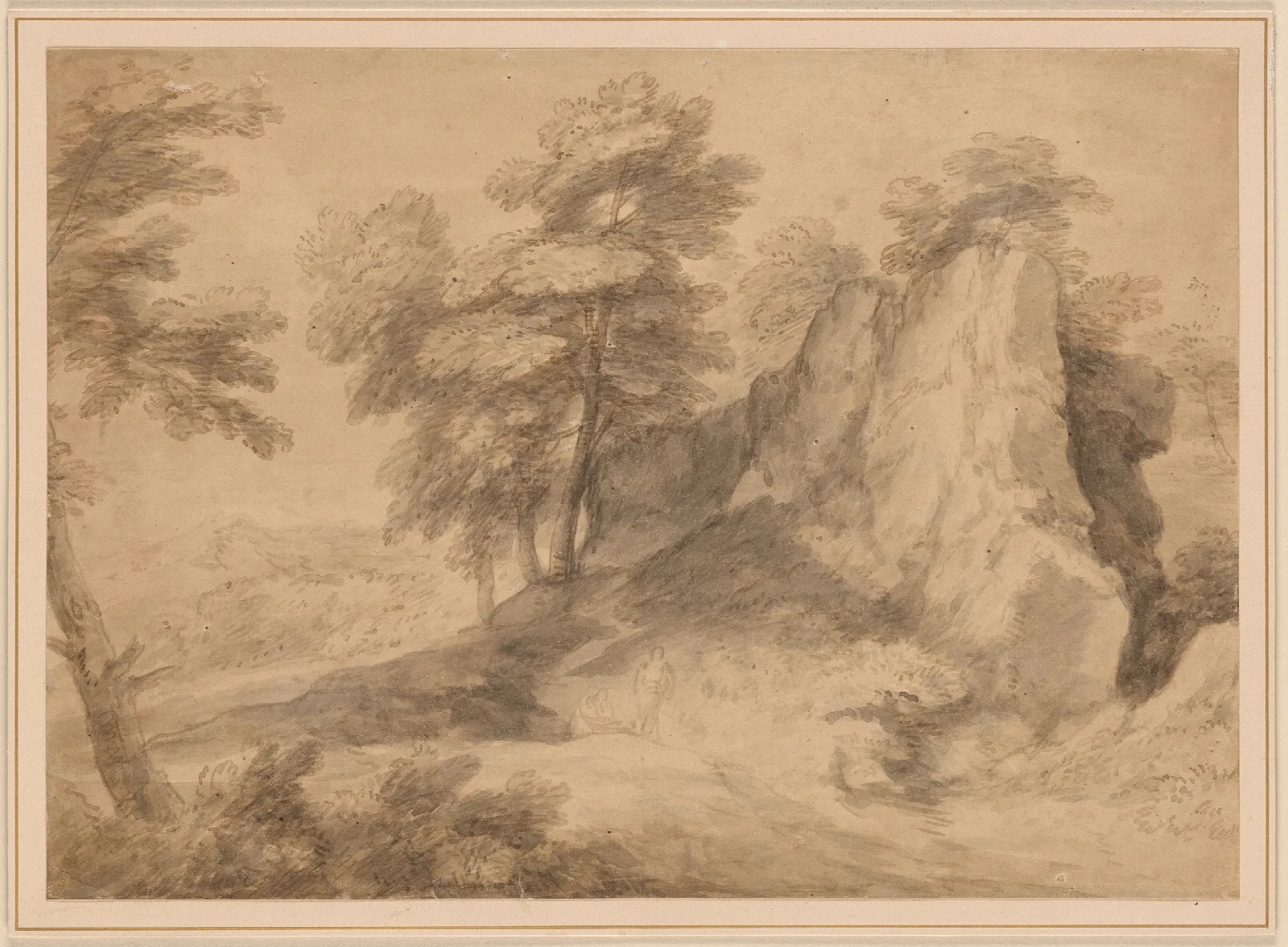 Rocky Wooded Landscape With Figures Wall Art by Thomas Gainsborough - Canvas Print