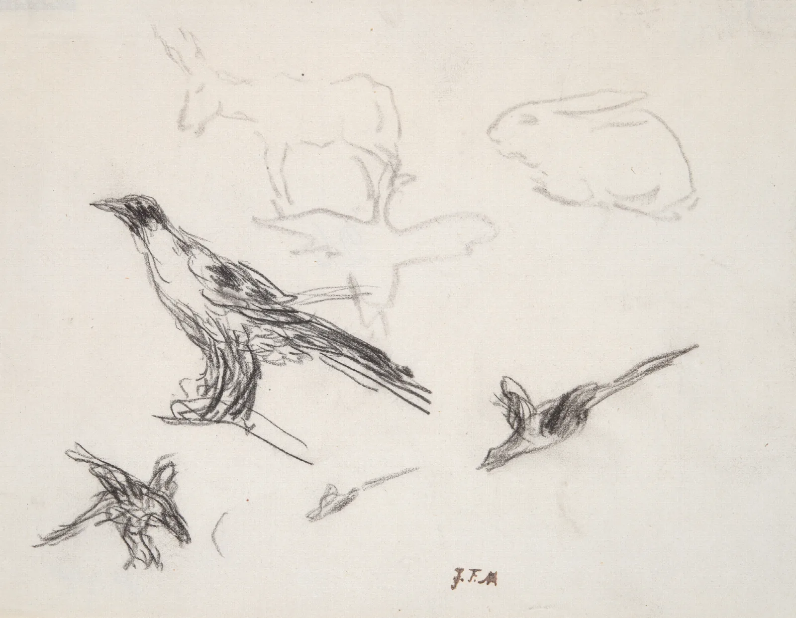 Ravens Donkey Rabbit And Goose Wall Art by Jean-François Millet - Canvas Print